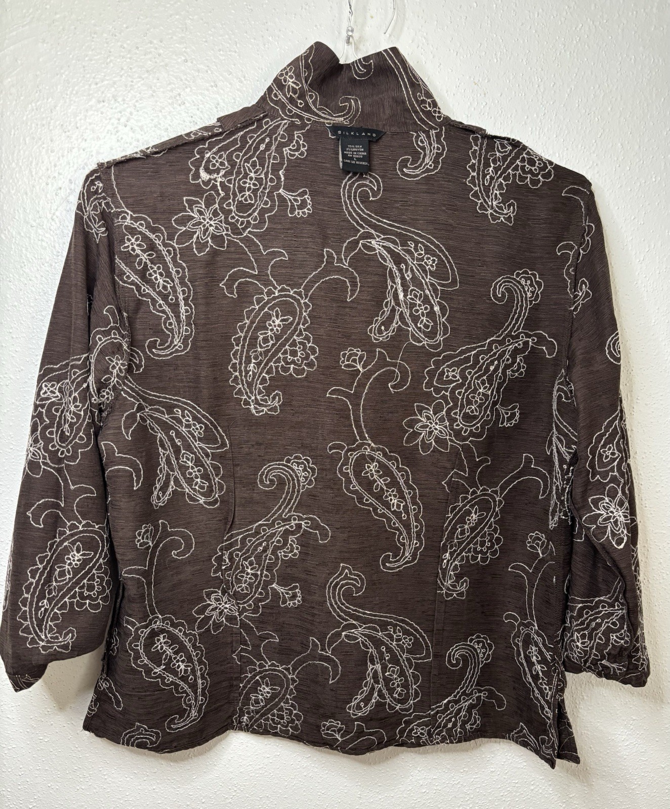 Silkland Vintage Petite L Jacket Embroidered Paisley Shirt Button Up