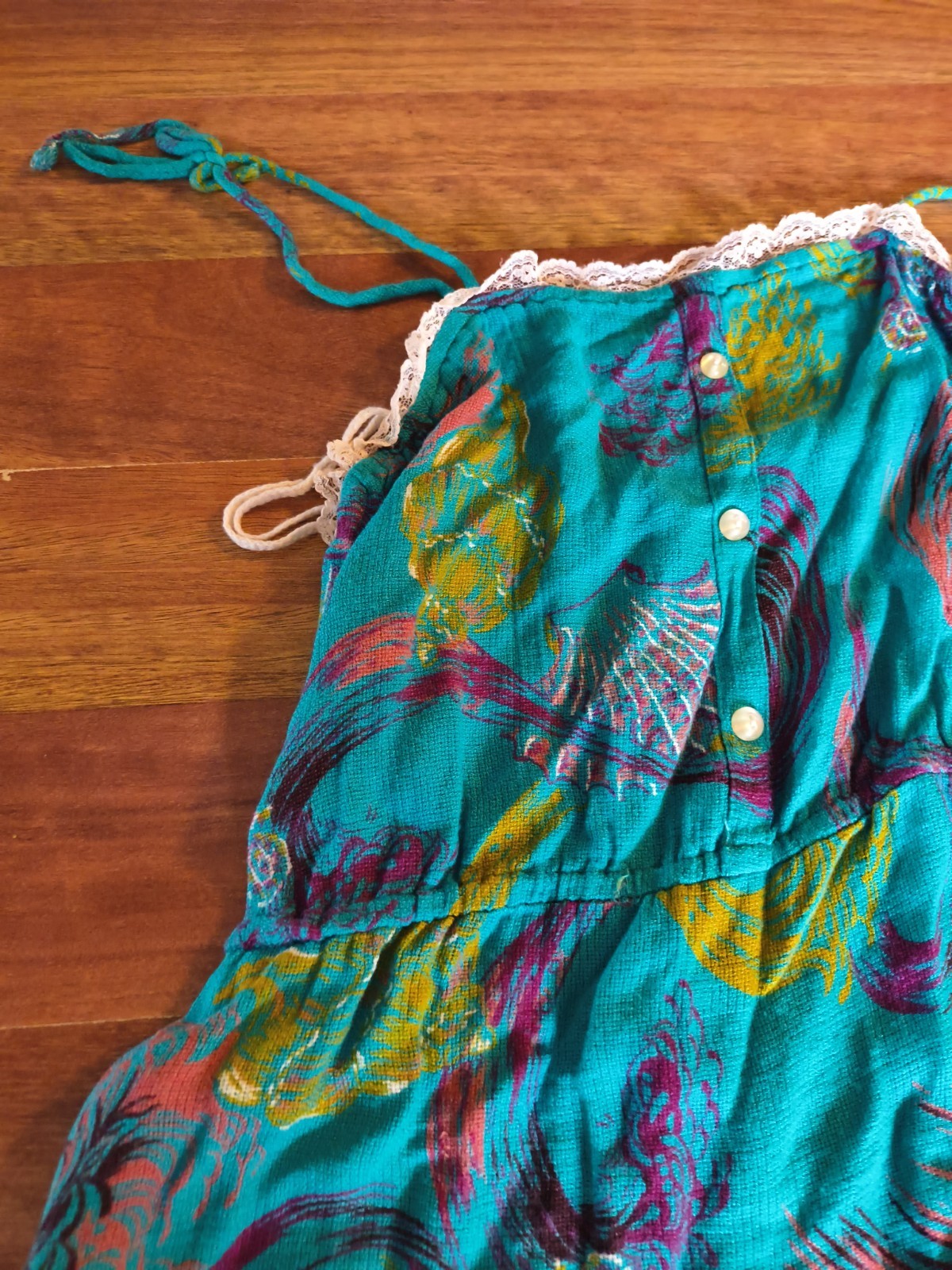Vintage Jackie O Bright Beachy Teal Dress 1970s Size 13