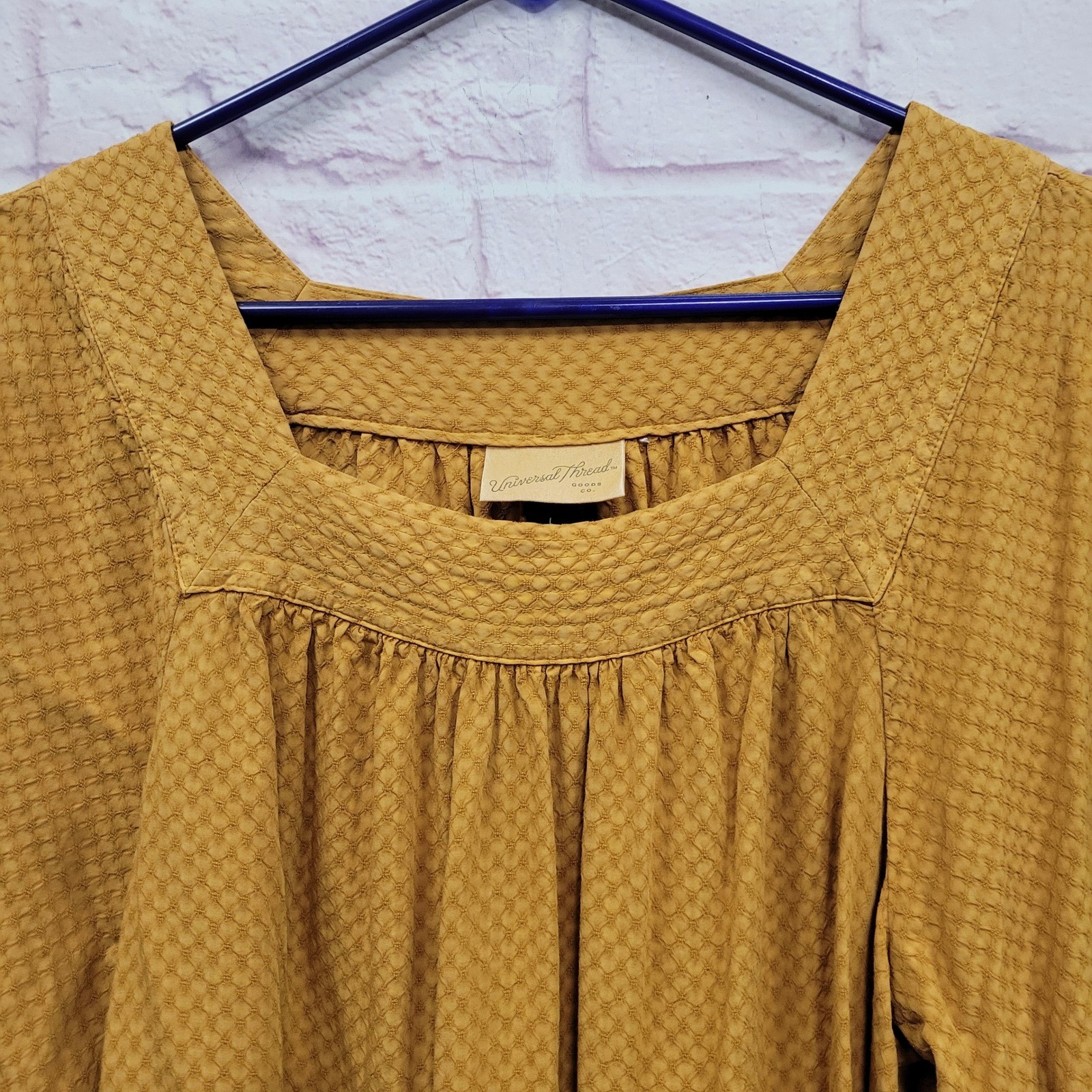 Universal Thread Textured Yellow Square Neck Blouse L Boho Cottagecore Prairie