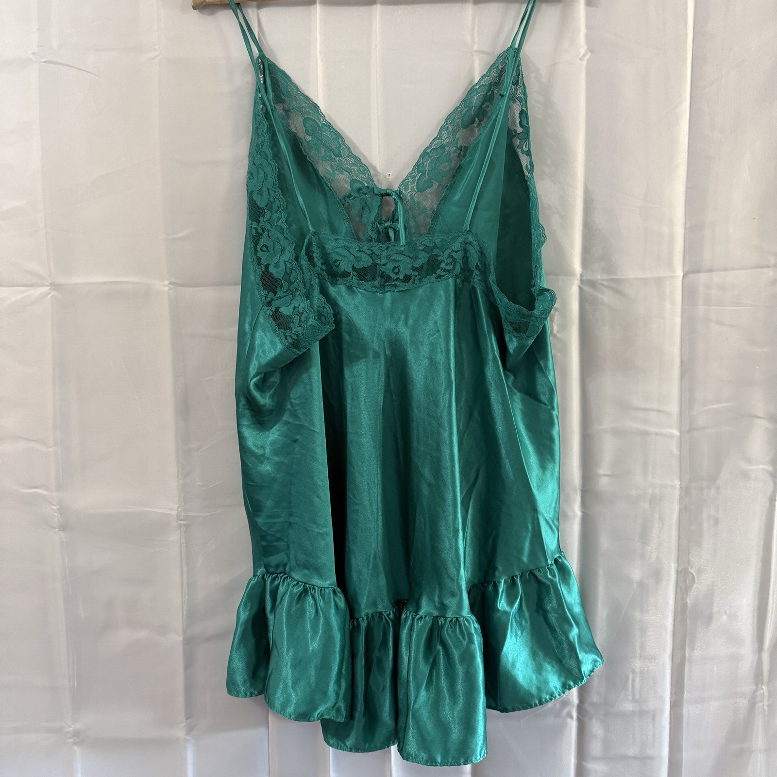 Vintage Feather Bed Intimate Nightie Teddy 3X Lingerie Green Satin Sexy USA