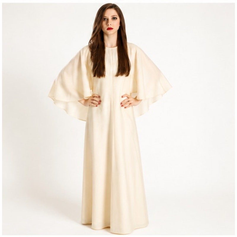 VTG 70s Vuokko Wool Cape Gown Ivory Finland Designer Dress 38 Wedding Met Gala