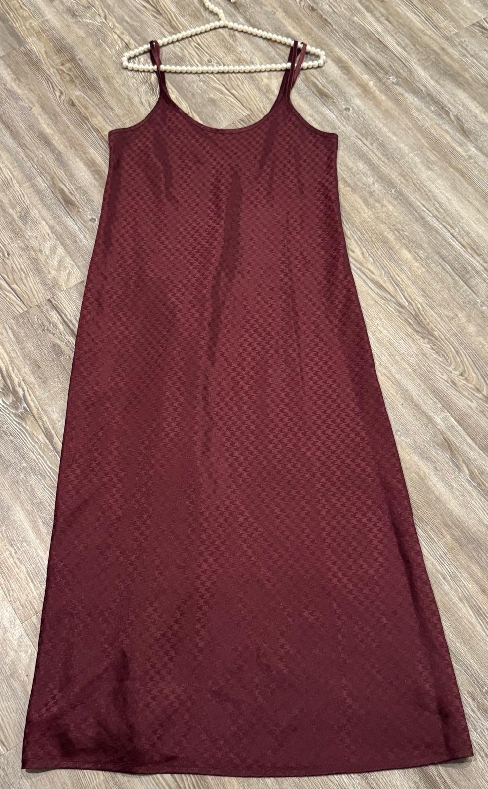 VTG 90s HALSTON Burgundy Textured Satin Double Spaghetti Strap Maxi Slip Dress L