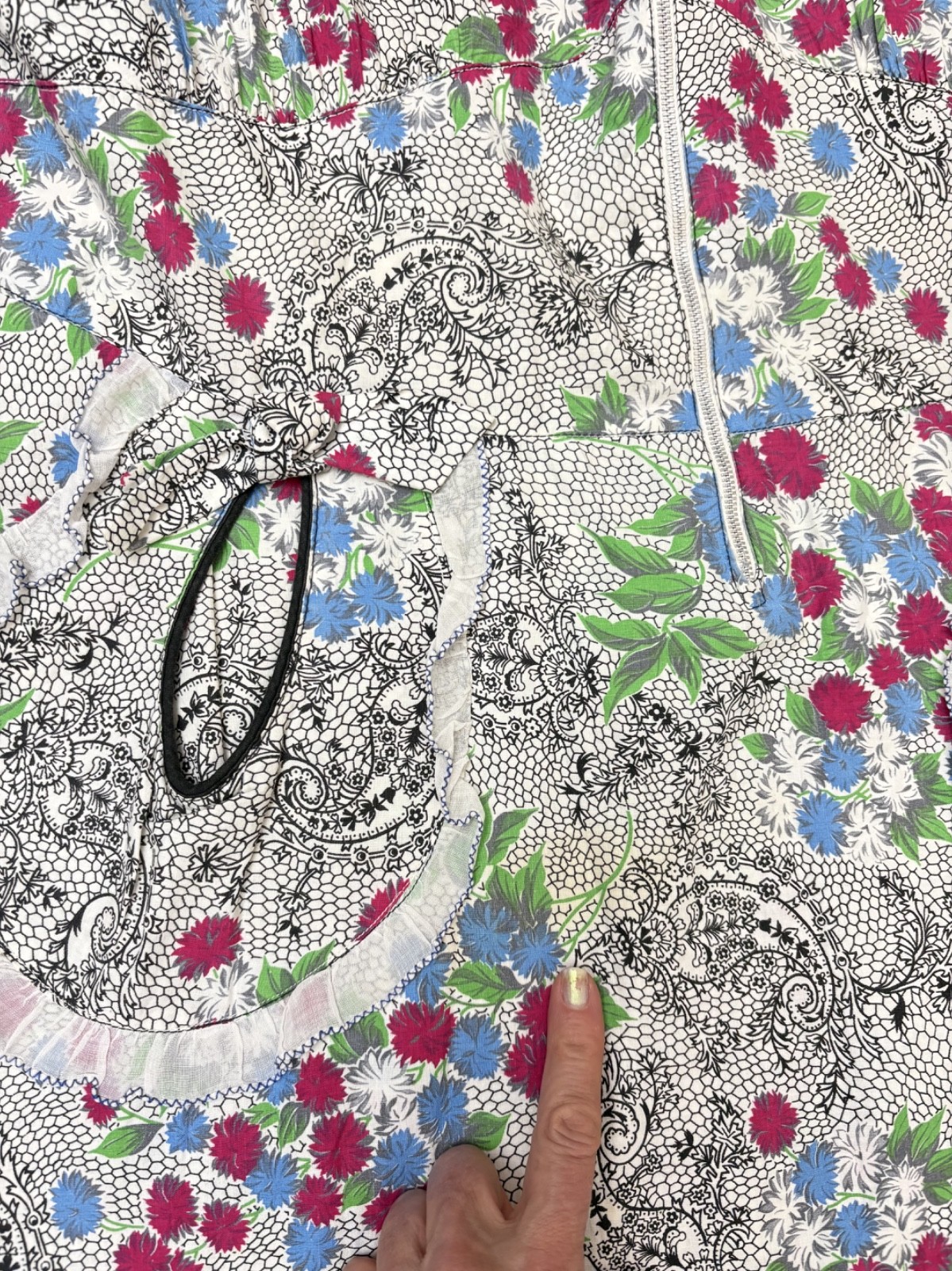 Vintage 40s 50s Zipper Day Dress Volup Novelty Cotton Pouf Sleeve Ruffle XL 2XL