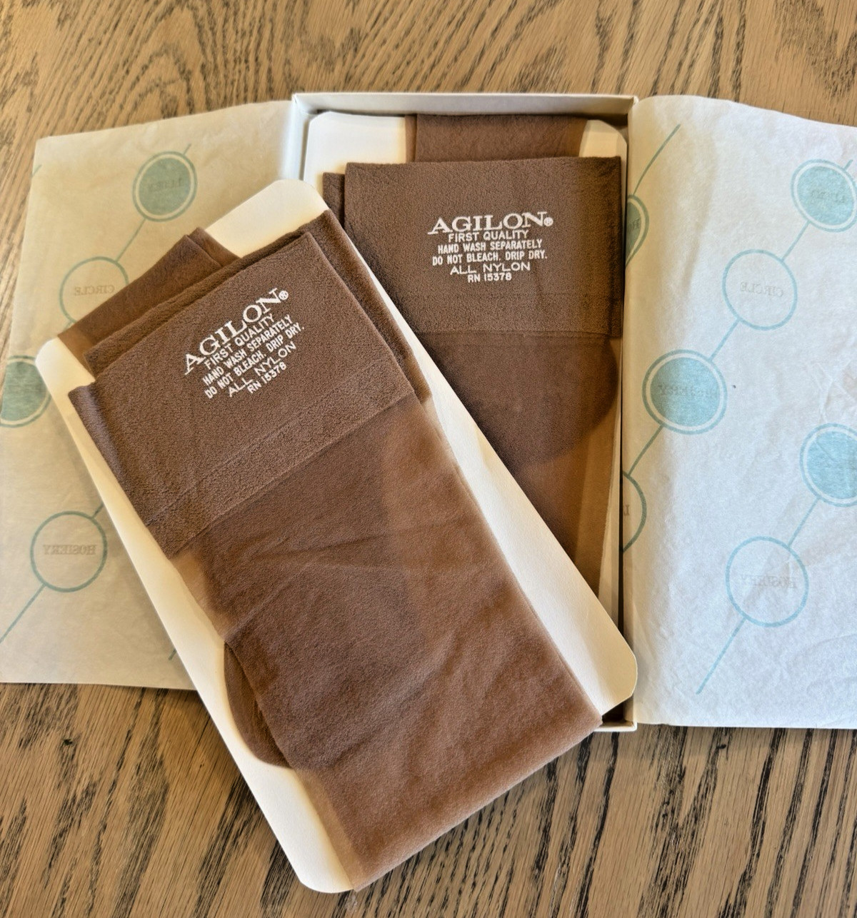 Vintage Thigh High Stockings 2 Pair NIB Lucky Circle Sheer Nylon Nude