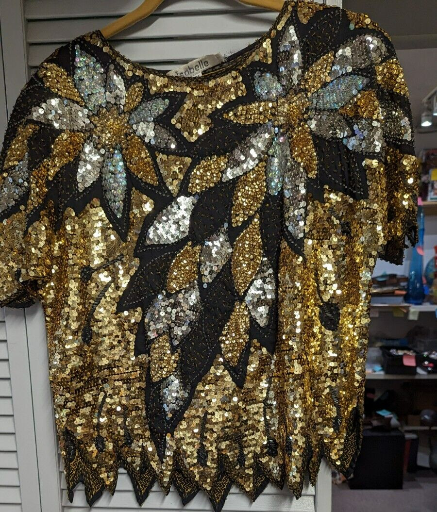 Elaborate Vintage Used Women’s ISABELLE Designer Sequins Blouse Medium Size