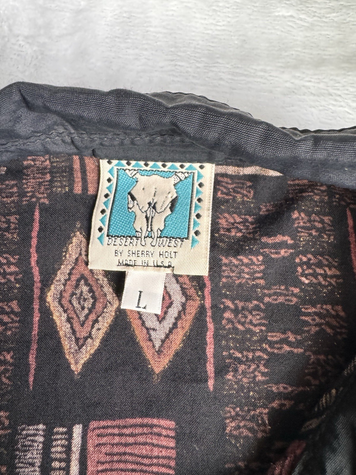 Vintage Desert West Sherry Holt Women’s Southwestern Rayon Shirt L Collar Tips