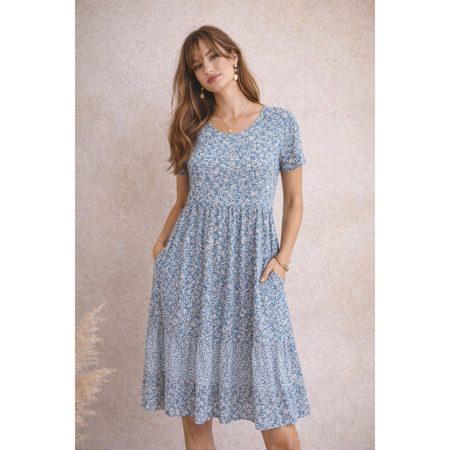 JG Hook Vintage 90s Cottage Blue Floral Mixed Coastal Cowgirl Maxi Dress M