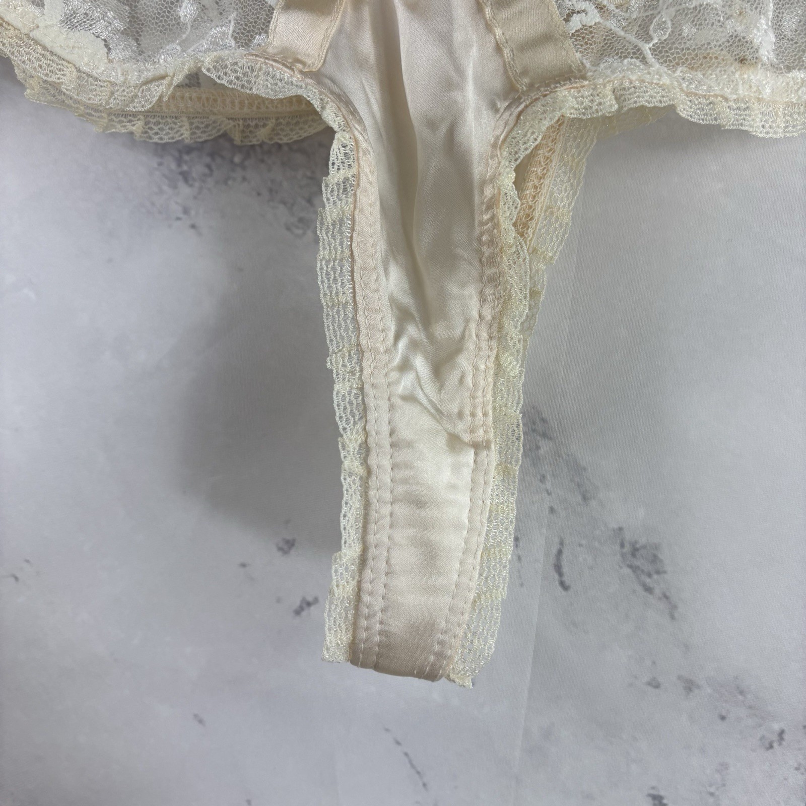 Vtg 90s CLAIRE PETTIBONE Babydoll Sheer Lace Silk Nightgown Robe Dress S Bride