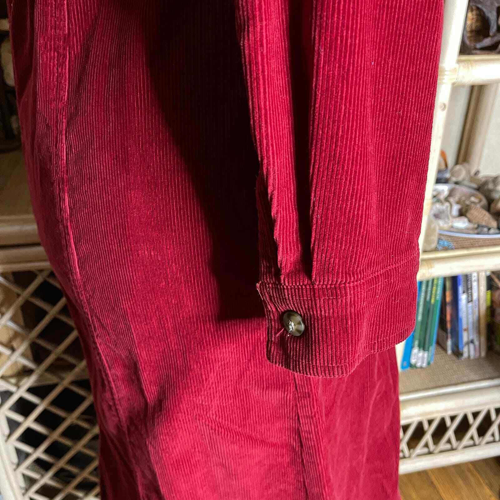 Vintage 90s Red Corduroy Dress Long Sleeves Button Front Midi Chelsea Studio 14P