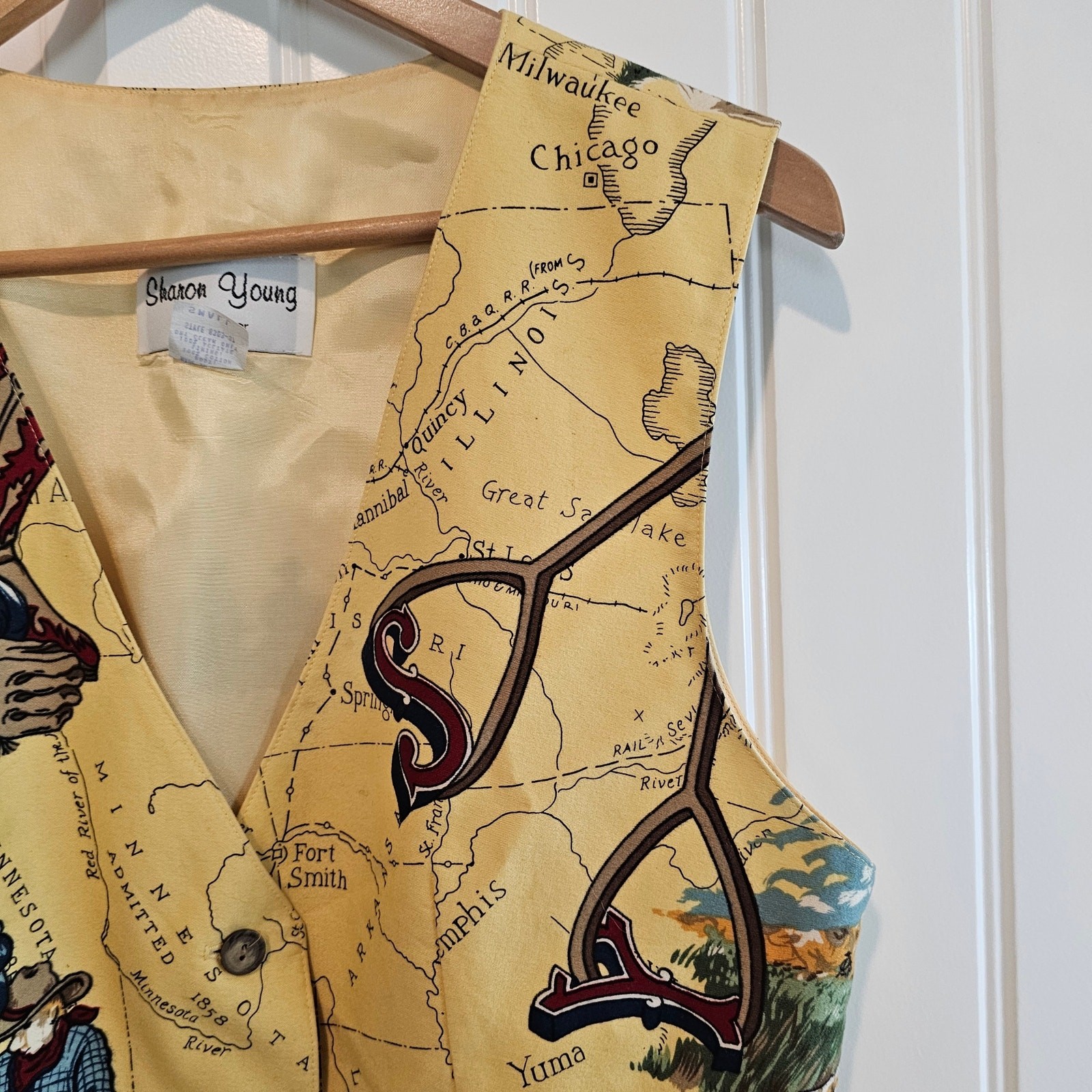 Vintage Sharon Young Vest Womens Sm Yellow Western Cowboy Country Ponderosa 90s