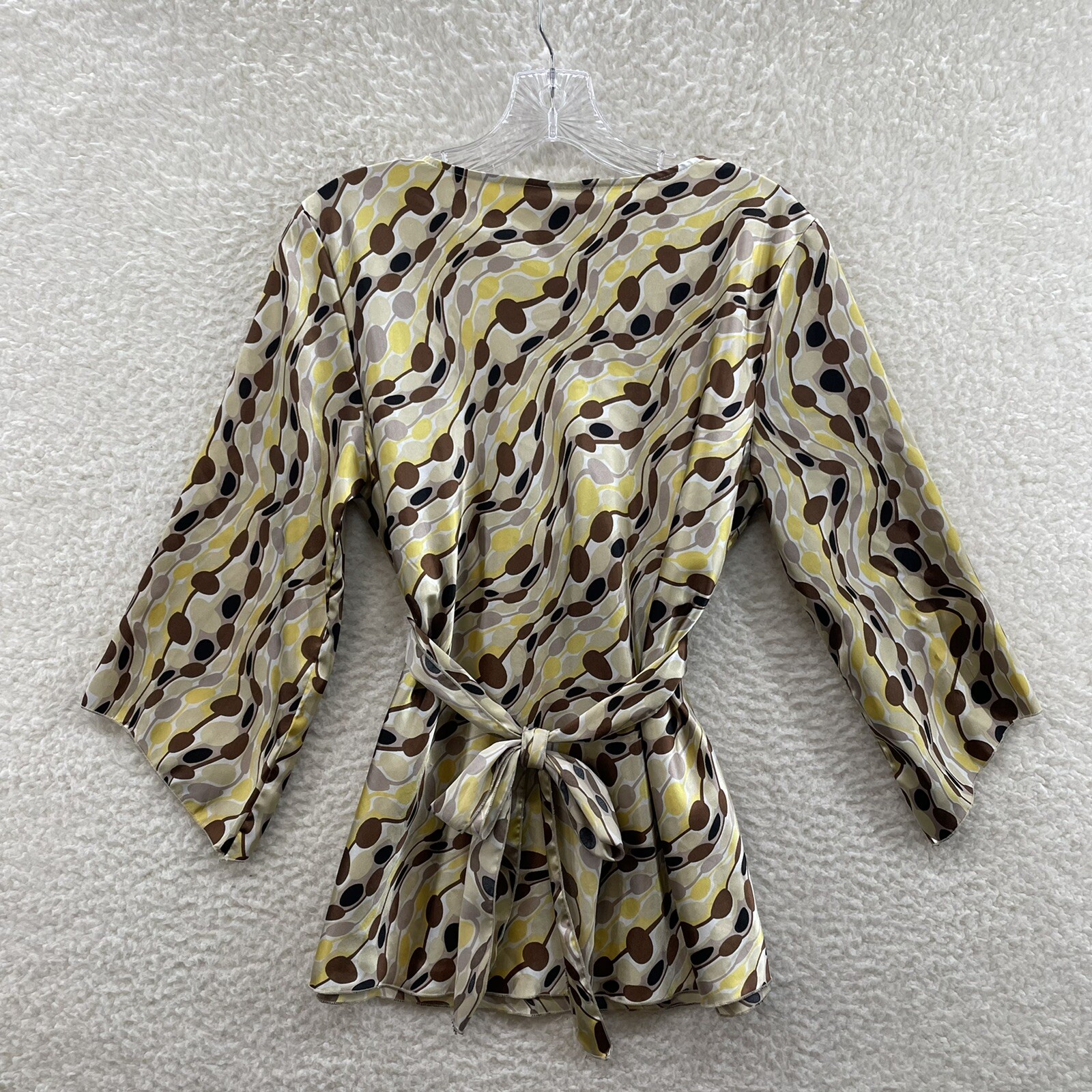 Y2K Vintage Top Blouse Medium Yellow Satin Pattern Fairy Grunge Corpcore Office