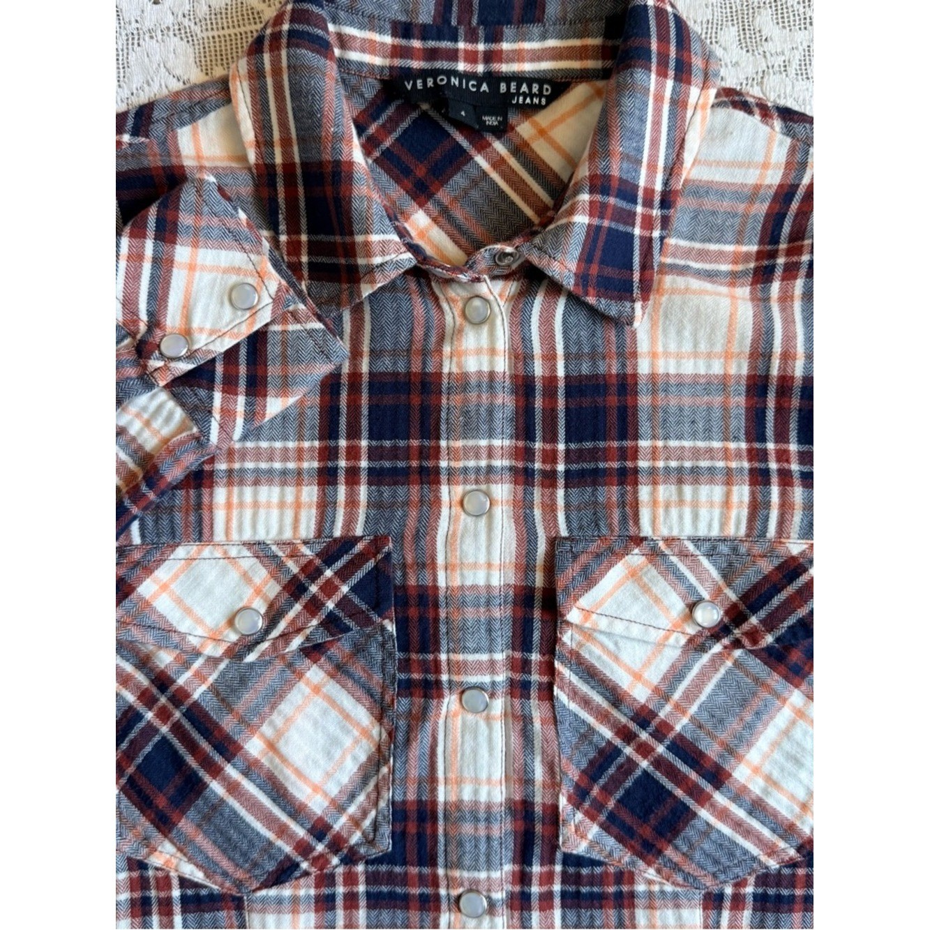 Veronica Beard Jeans Barnette Plaid Cotton Flannel Western Shirt size 4