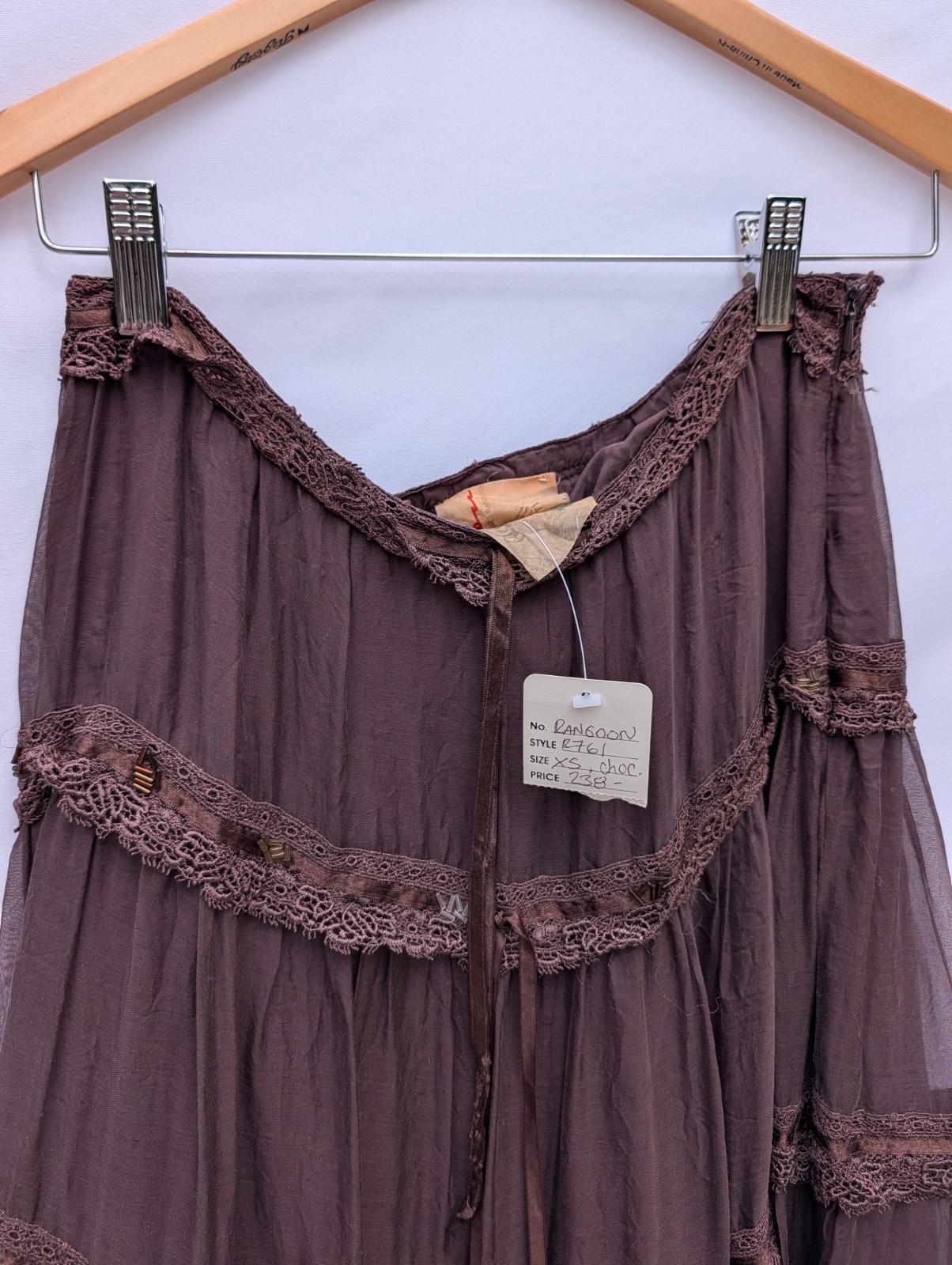 Vintage Antique Rangoon Skirt, Chocolate Brown, Size Extra Small, With Tags