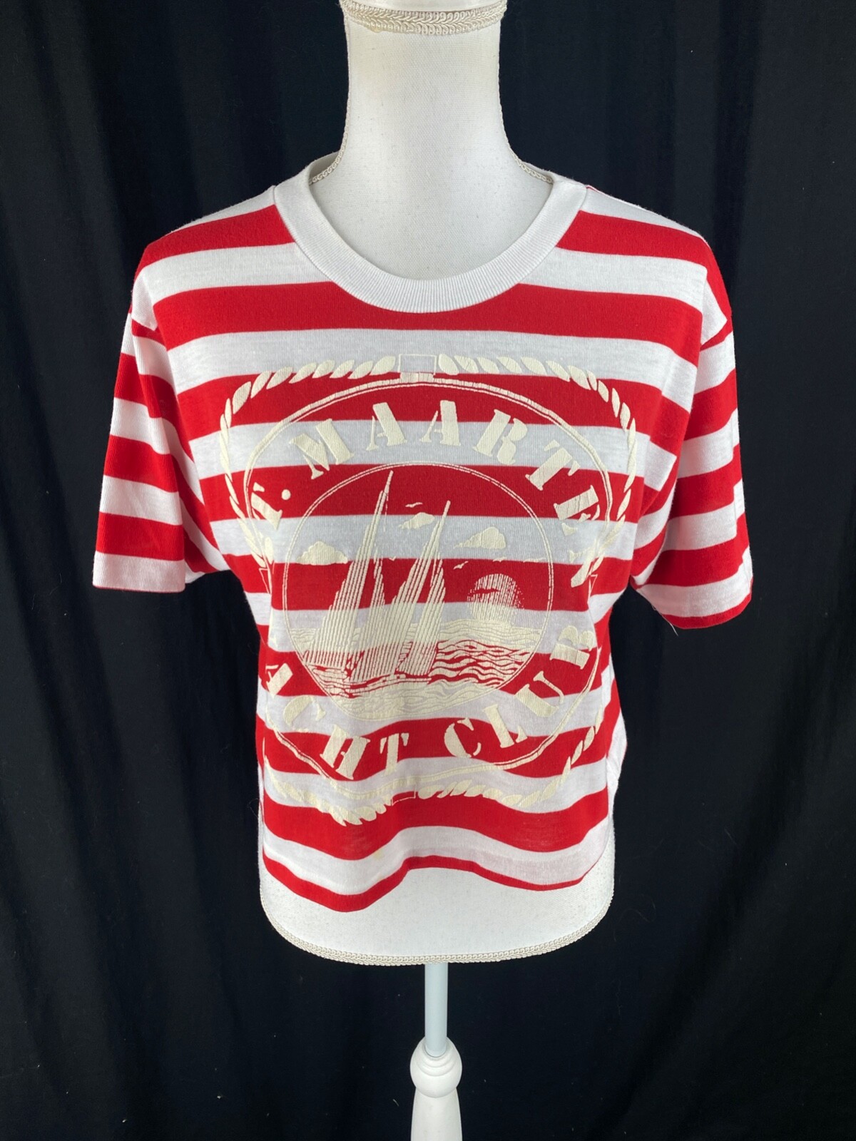 St. Maarten Yacht Club Womens Nautical Cropped Vtg 80s Sailing Beach T-Shirt OS