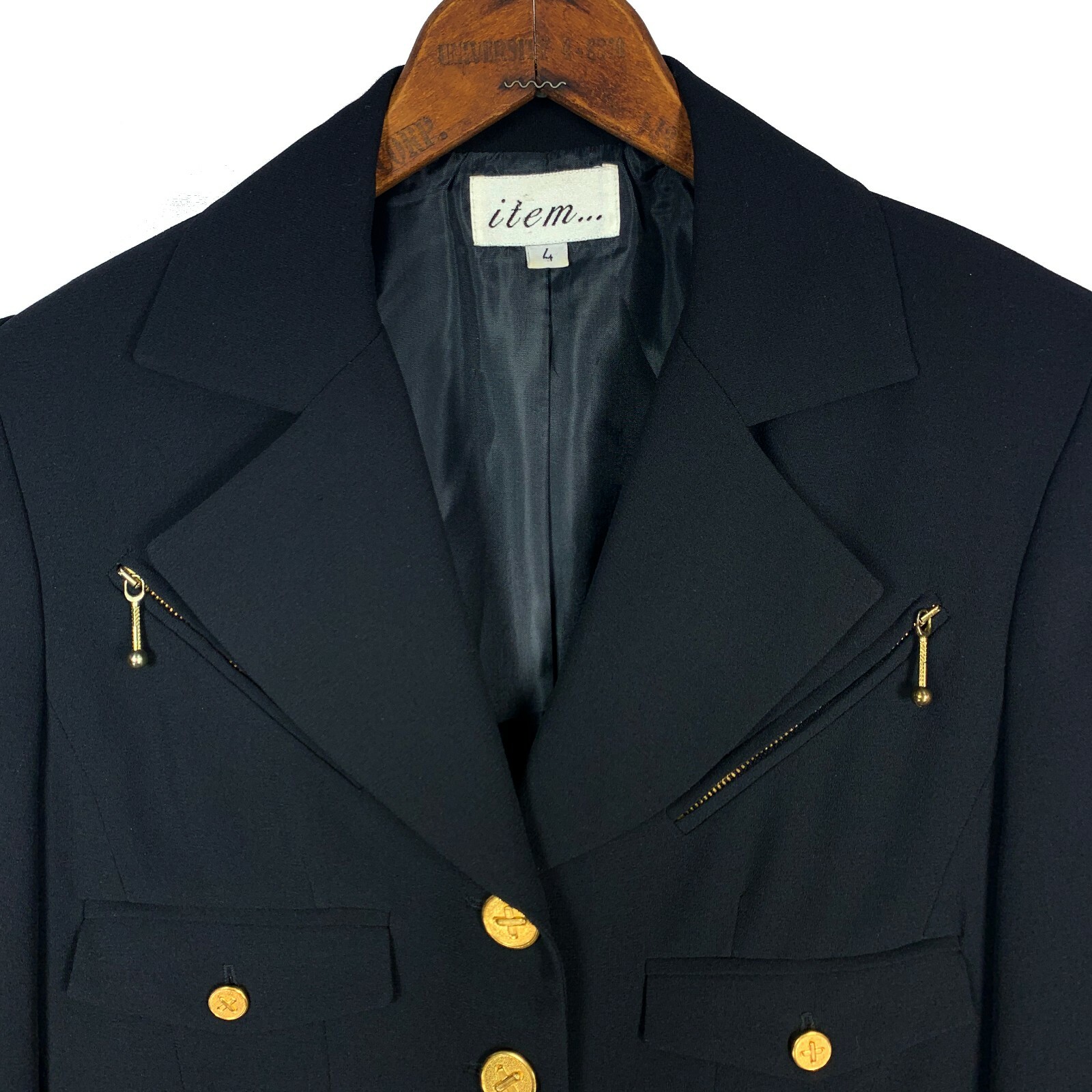 Vintage Jacket Womens size 4 Black with Gold Buttons Military Retro Item Blazer
