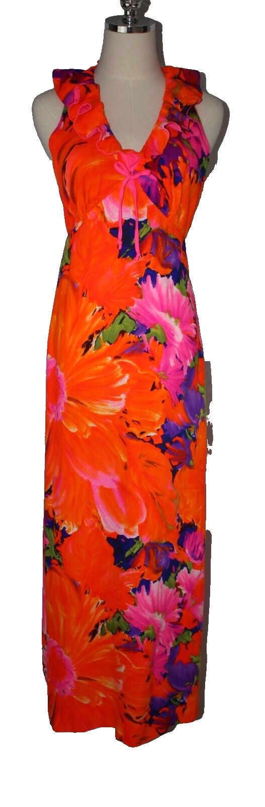 Vintage Waltah Clarke 1960s Vibrant Retro Hawaiian Halter Dress Sz 9