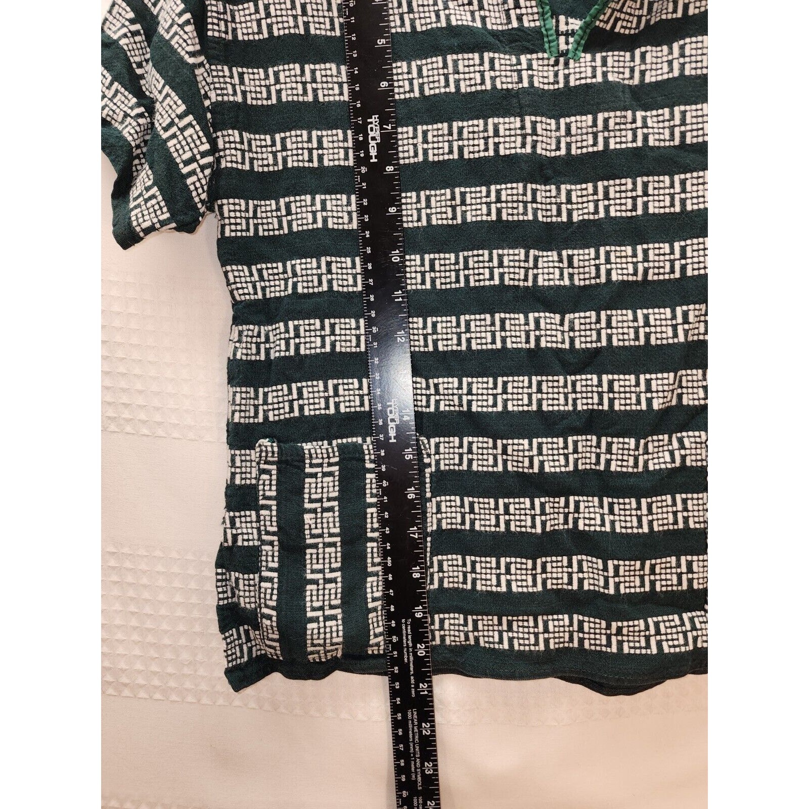Vintage Minerva Blouse Med Green Short Sleeve Henley Pockets Made In Greece 5102