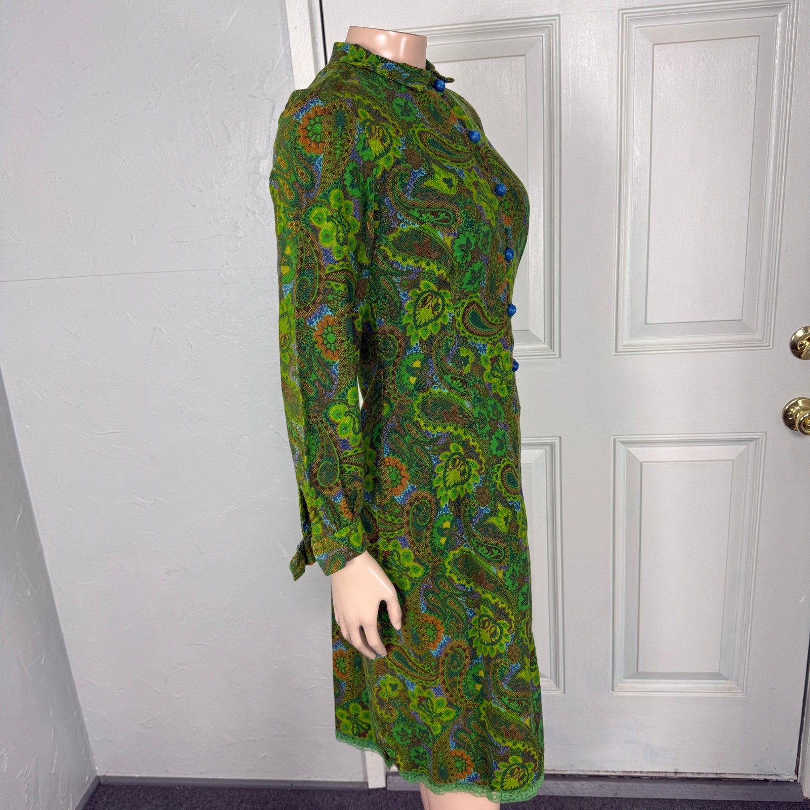 Vintage 60s 70s Handmade Cotton Shift Dress Mod Paisley Floral Retro Button JJ4