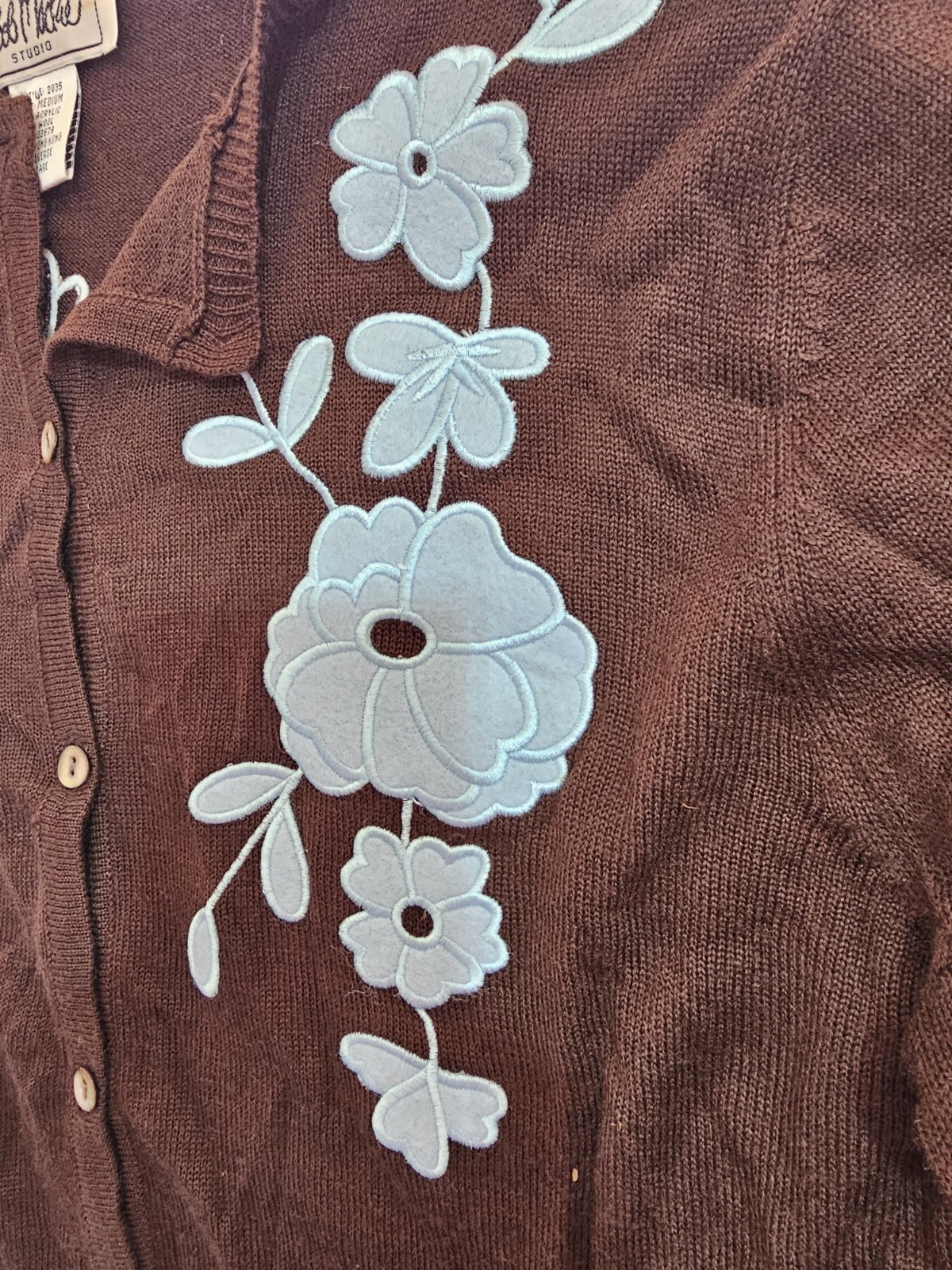Bob Mackie Wearable Art Vintage Embroidered Cardigan Sweater Brown Size M