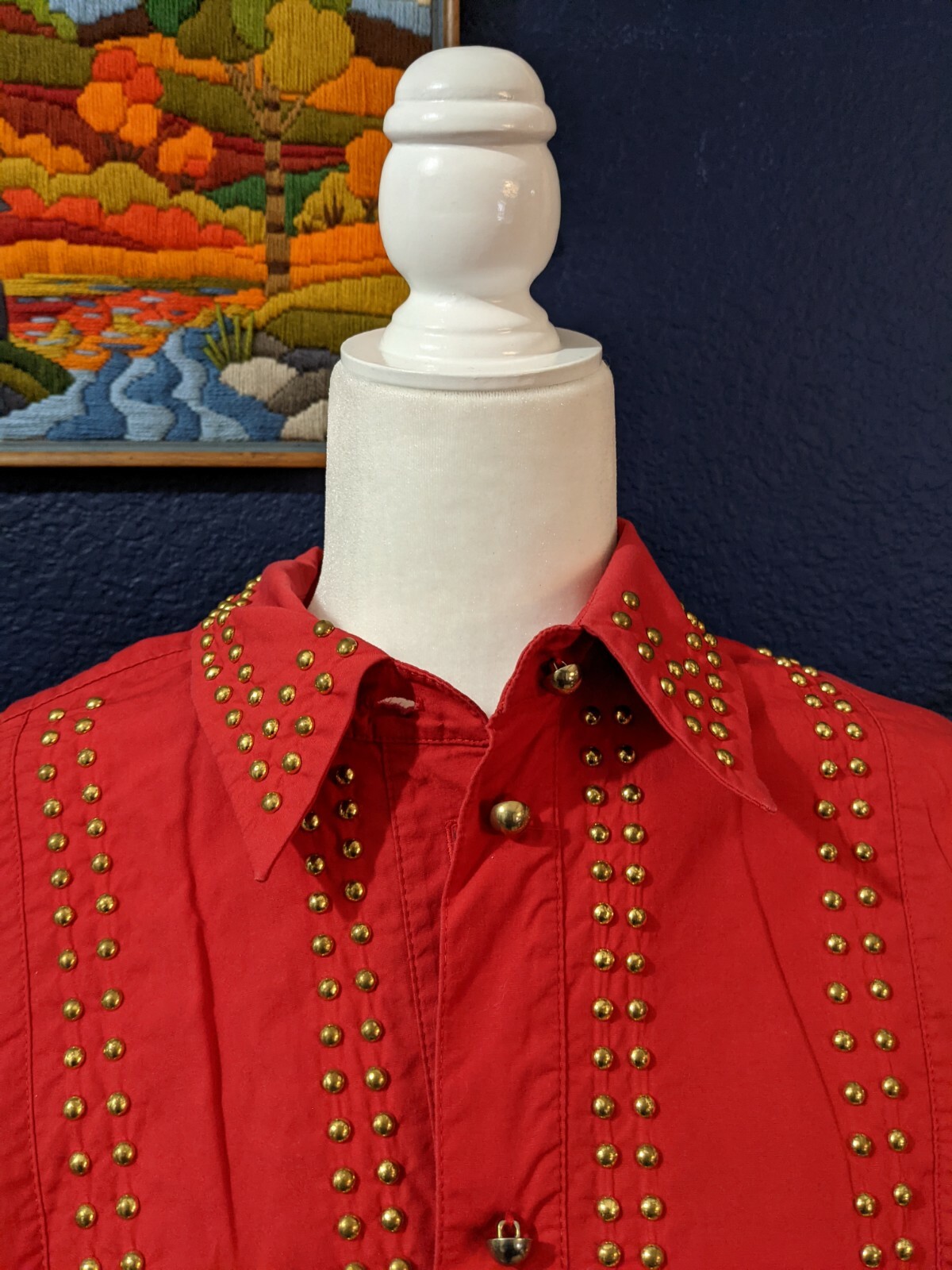 VTG Howard Wolf Dallas Red Western Cowboy Shirt Embellished Studs Sz 10 Medium M