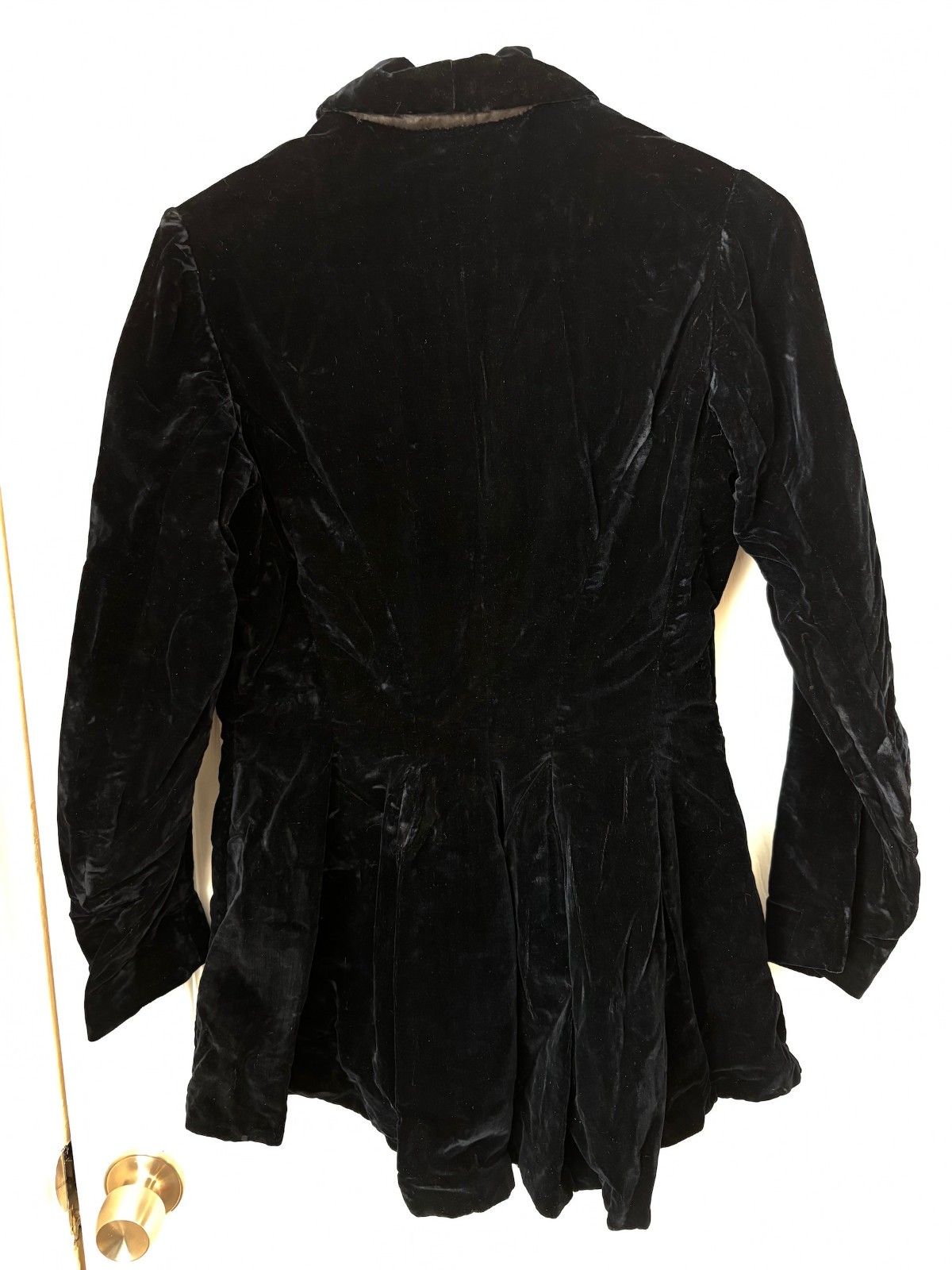 Antique Victorian Black Velvet Fitted Jacket Bustle Era Tailored Coat w/ Pleated