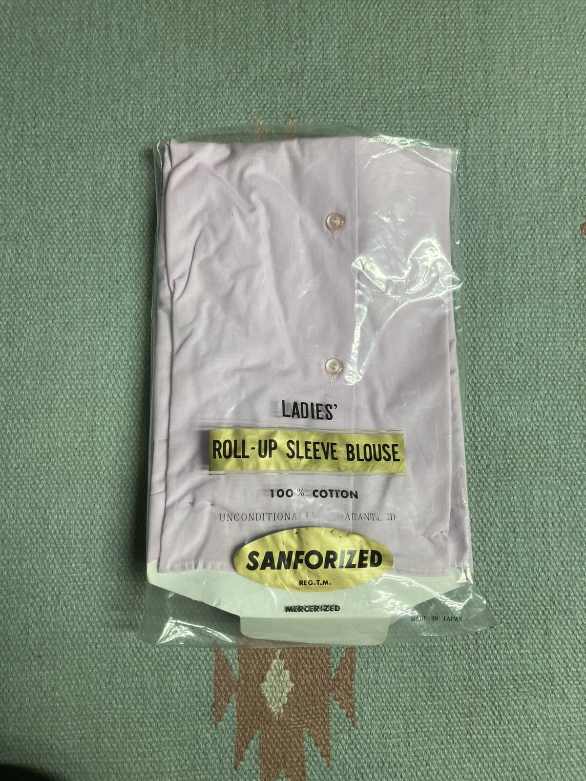 Vintage 60s roll up sleeve blouse sanforized pink loop collar DEADSTOCK size 34