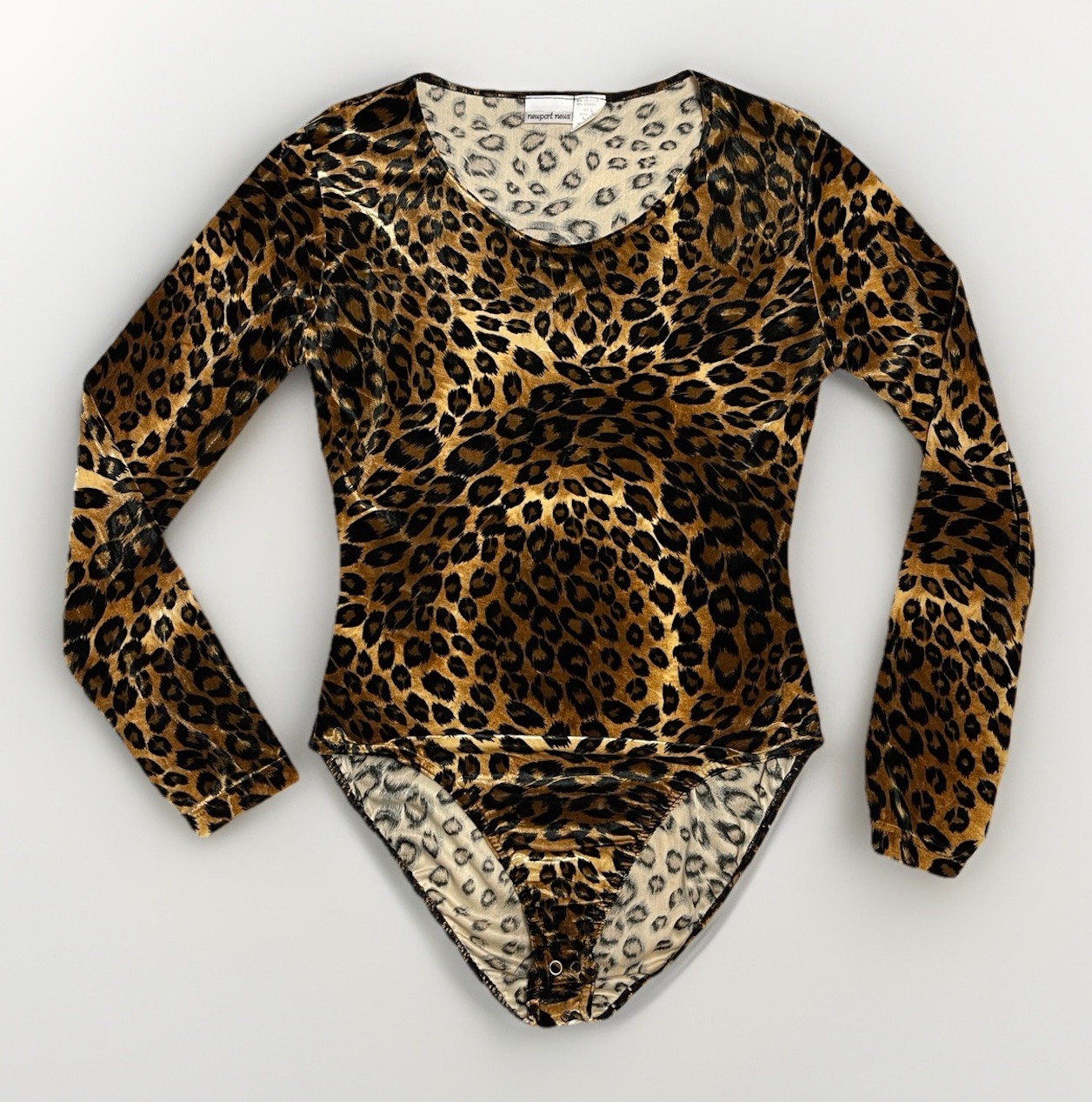 Vintage Velour Leopard Print Long Sleeve Scoop Neck Bodysuit Size Large