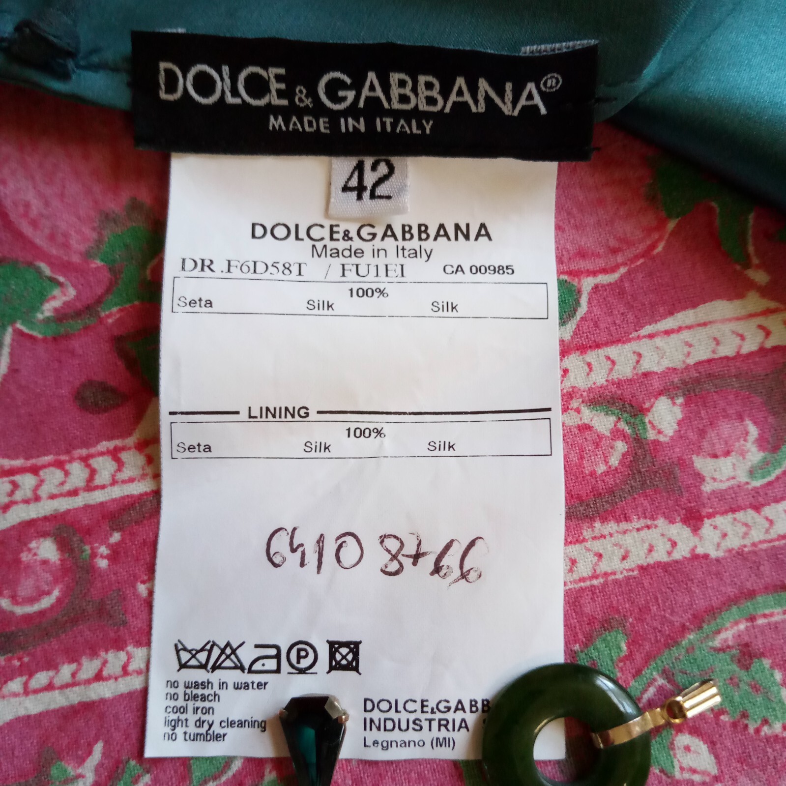 Dolce & Gabbana Vintage Teal Silk Dress Italy Sz 42 (US 4-6 S/M) ($1995)