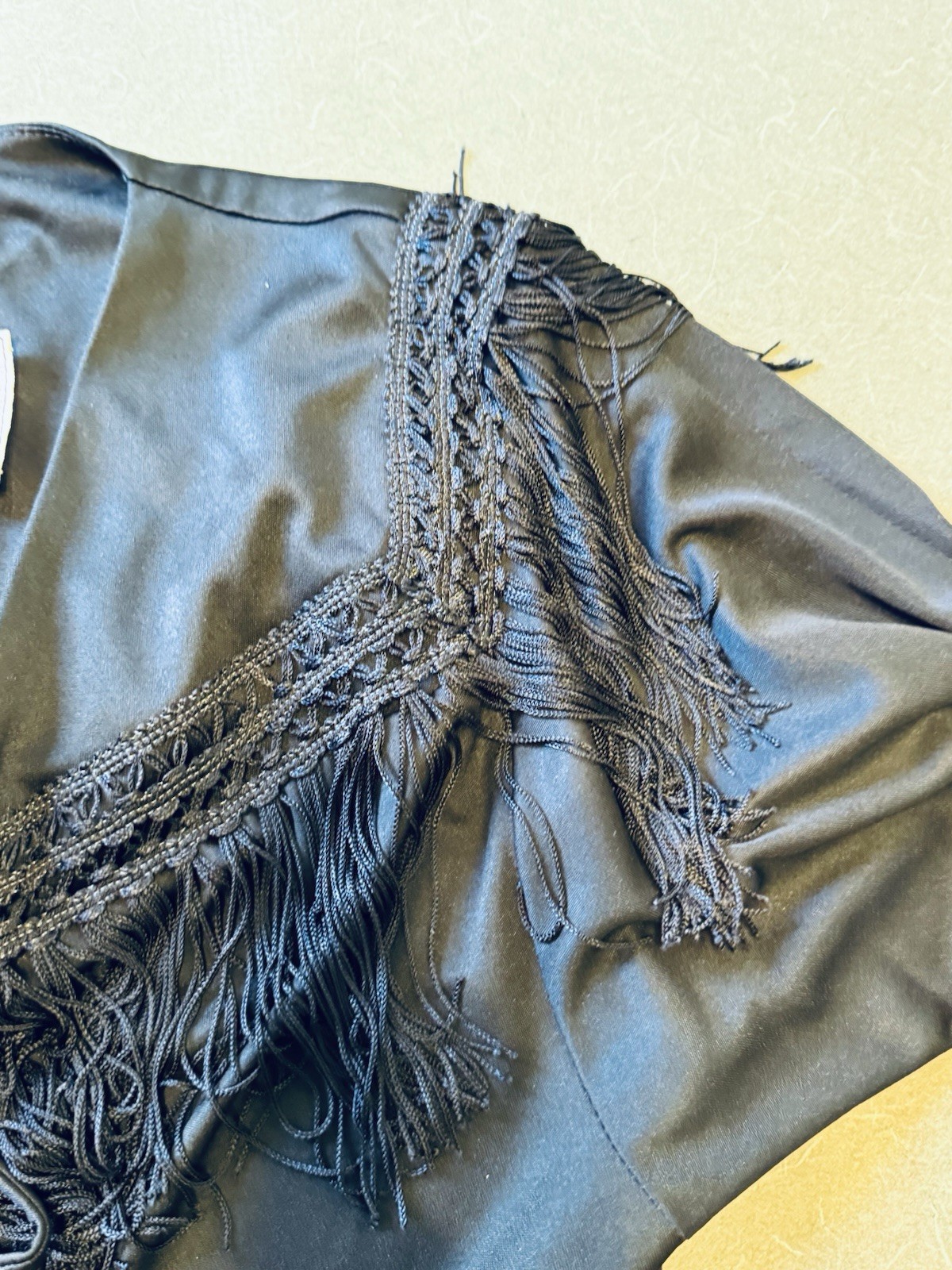Vintage Frederick’s of Hollywood Black Fringe Disco Jumpsuit Wide Leg Boho S/M