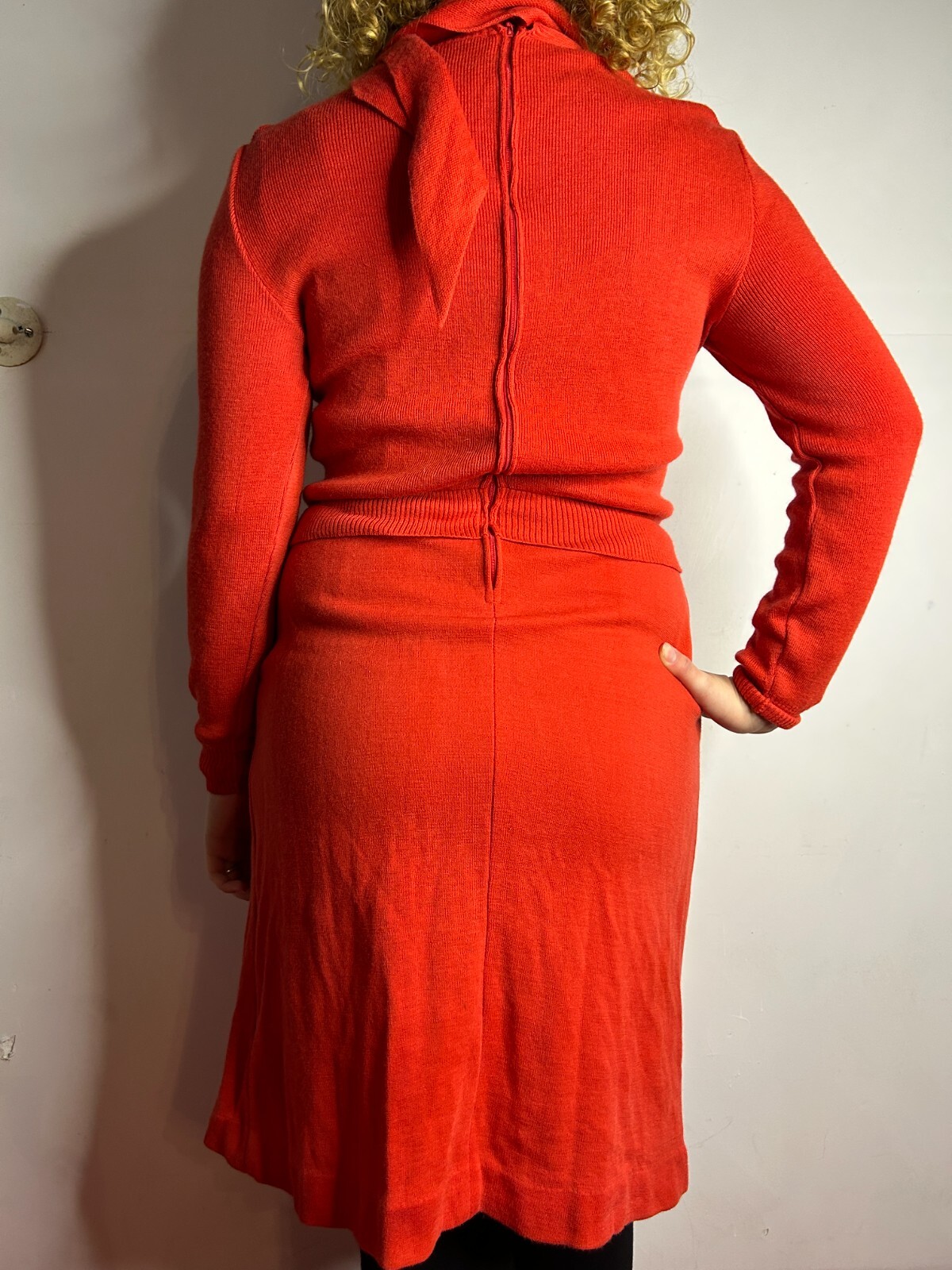 Vintage Australian 1970s LUGANO Pure Wool Red Crepe Knit Midi Dress AU 12