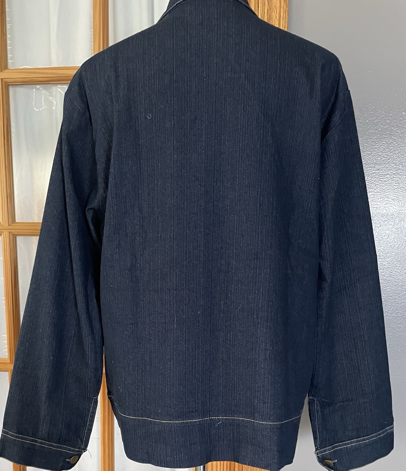Vtg 80s Beaded Full Zip Jean Jacket Womens 16W Blue Chambray Rhinestones Classic