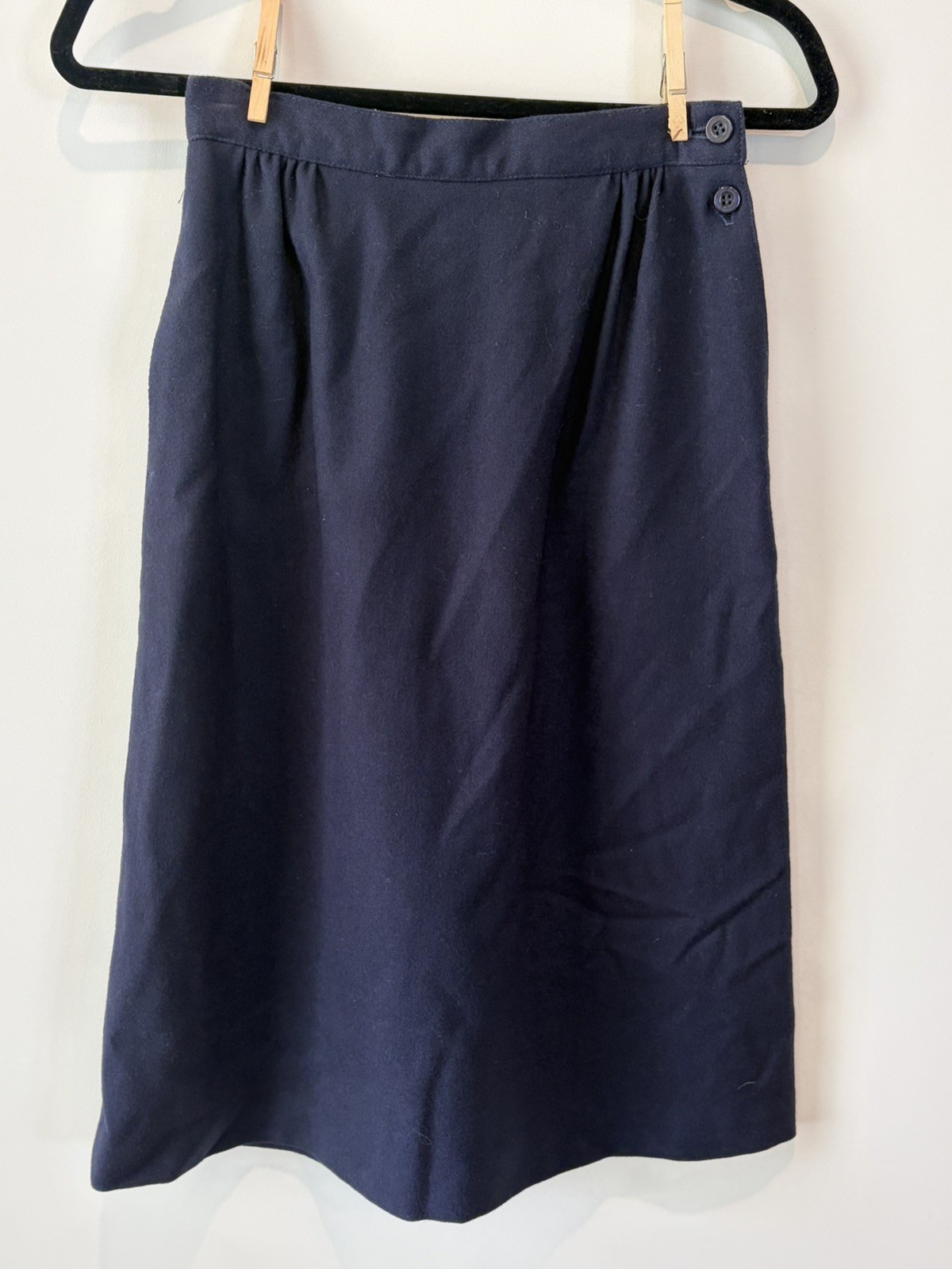 Vintage COLLEGE TOWN Women’s Navy 100% Wool A-Line Midi Skirt