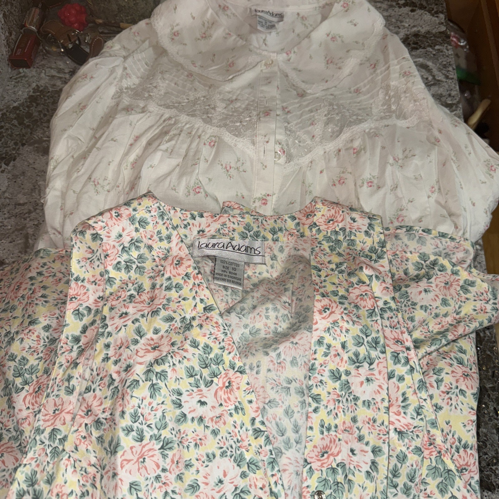 Lot 2- Vintage 100% Cotton Long Robe Dress Nighty Laura Adams New Cottagecore M