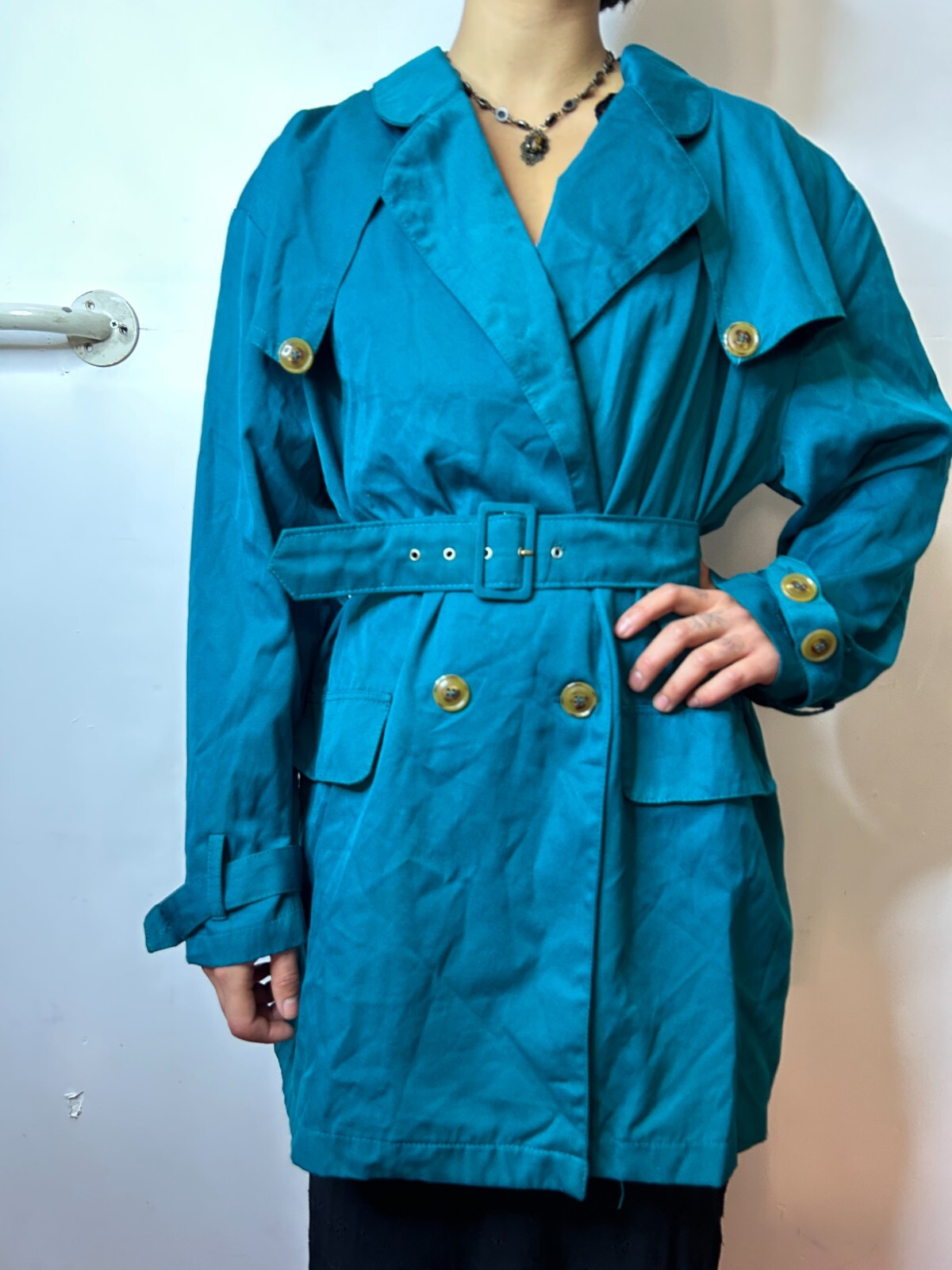 Vintage 1980s Spoiled Girls Australian Women’s Aqua Blue Trench Coat AU 8