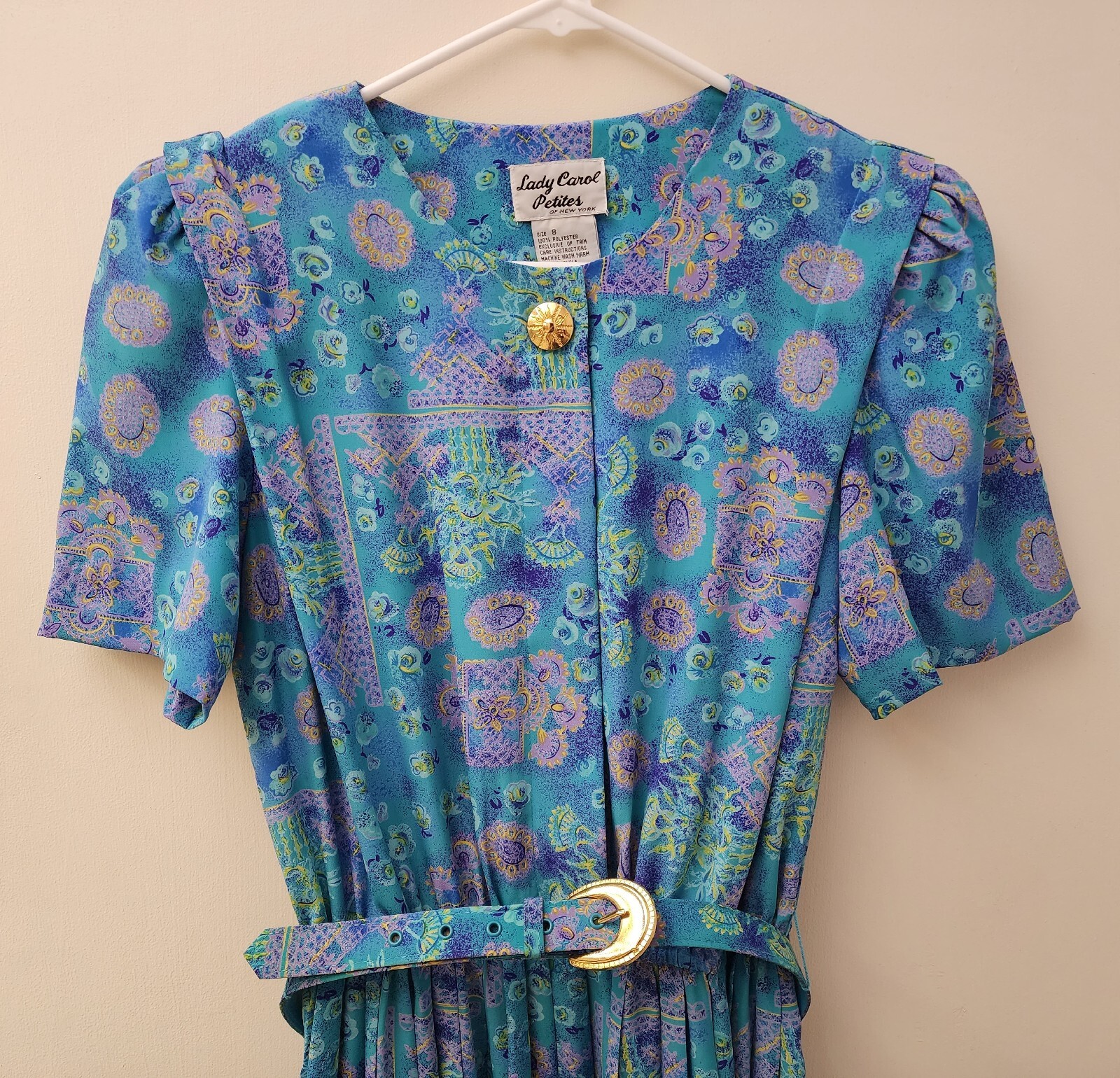 VTG Lady Carol Petites Of New York Pleated Floral Office Dress With Belt Size 8