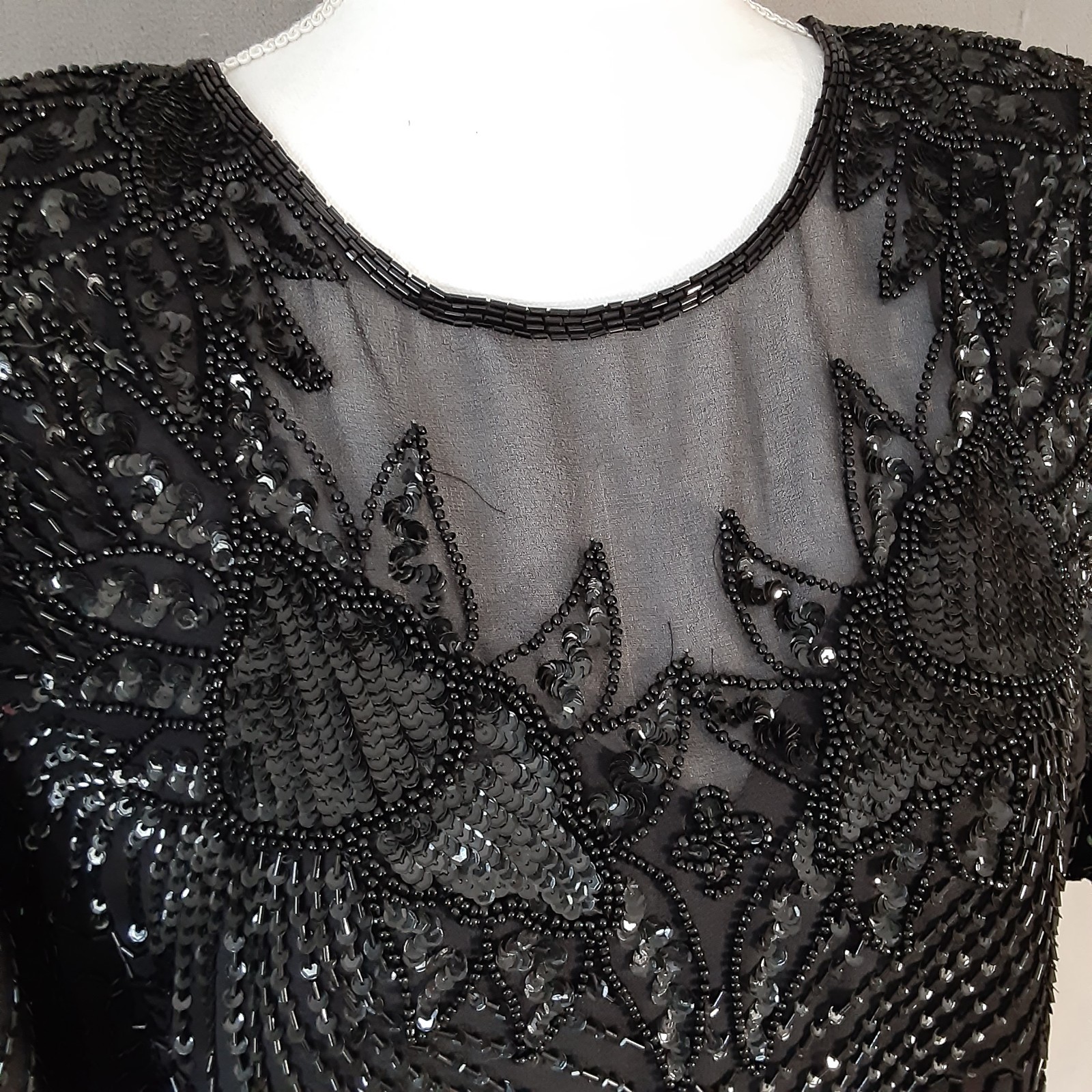 Laurence Kazar Black Beaded Formal V’ed Hem Top 1X (RUNS Small) New Vintage