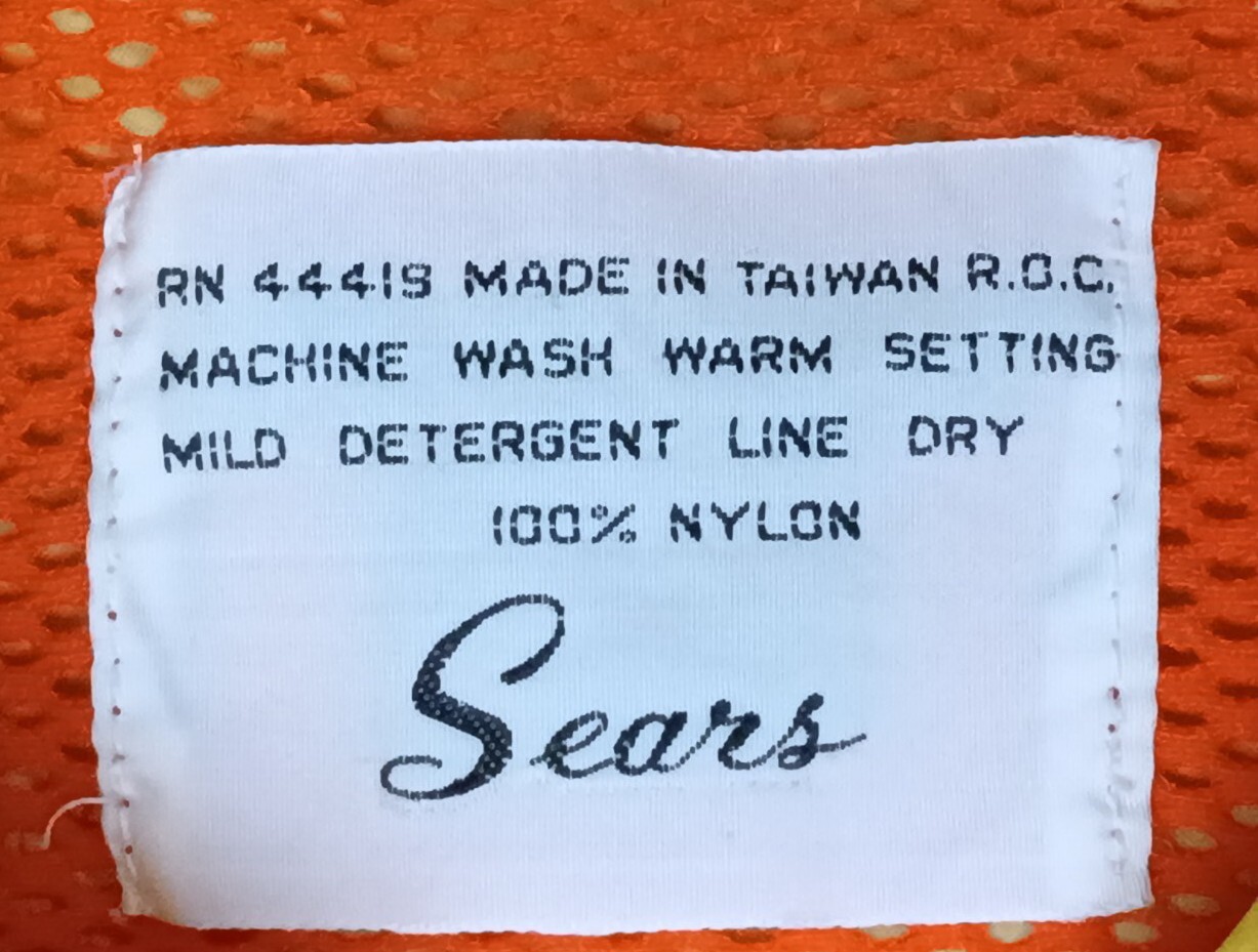 Sears Windbreaker Rain Cost Jacket Vintage R.O.C. RN 44419 Orange and Yellow Zip