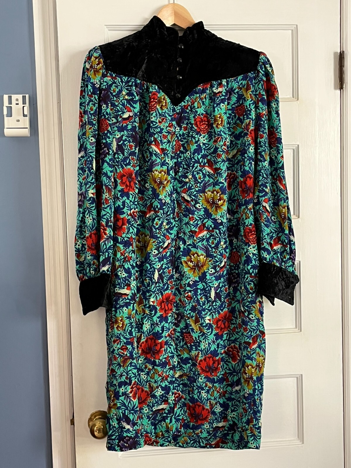 VTG 1980S EMMANUEL UNGARO SOLO DONNA ITALY SZ 42 BLACK VELVET SILK PRINT DRESS