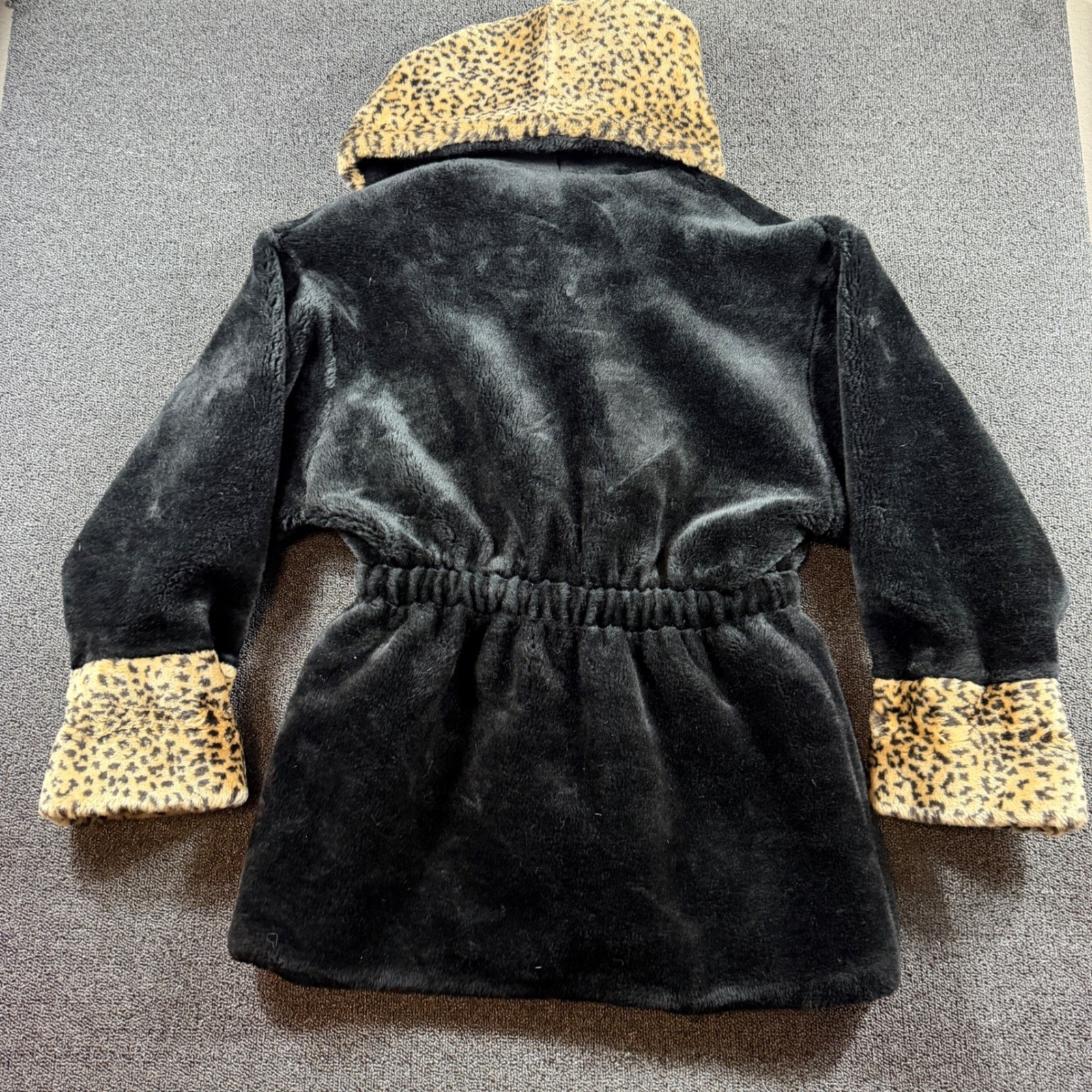 VTG Monterey Fashions Faux Fur Fleece Coat Women’s M Leopard Print Trim 80s USA