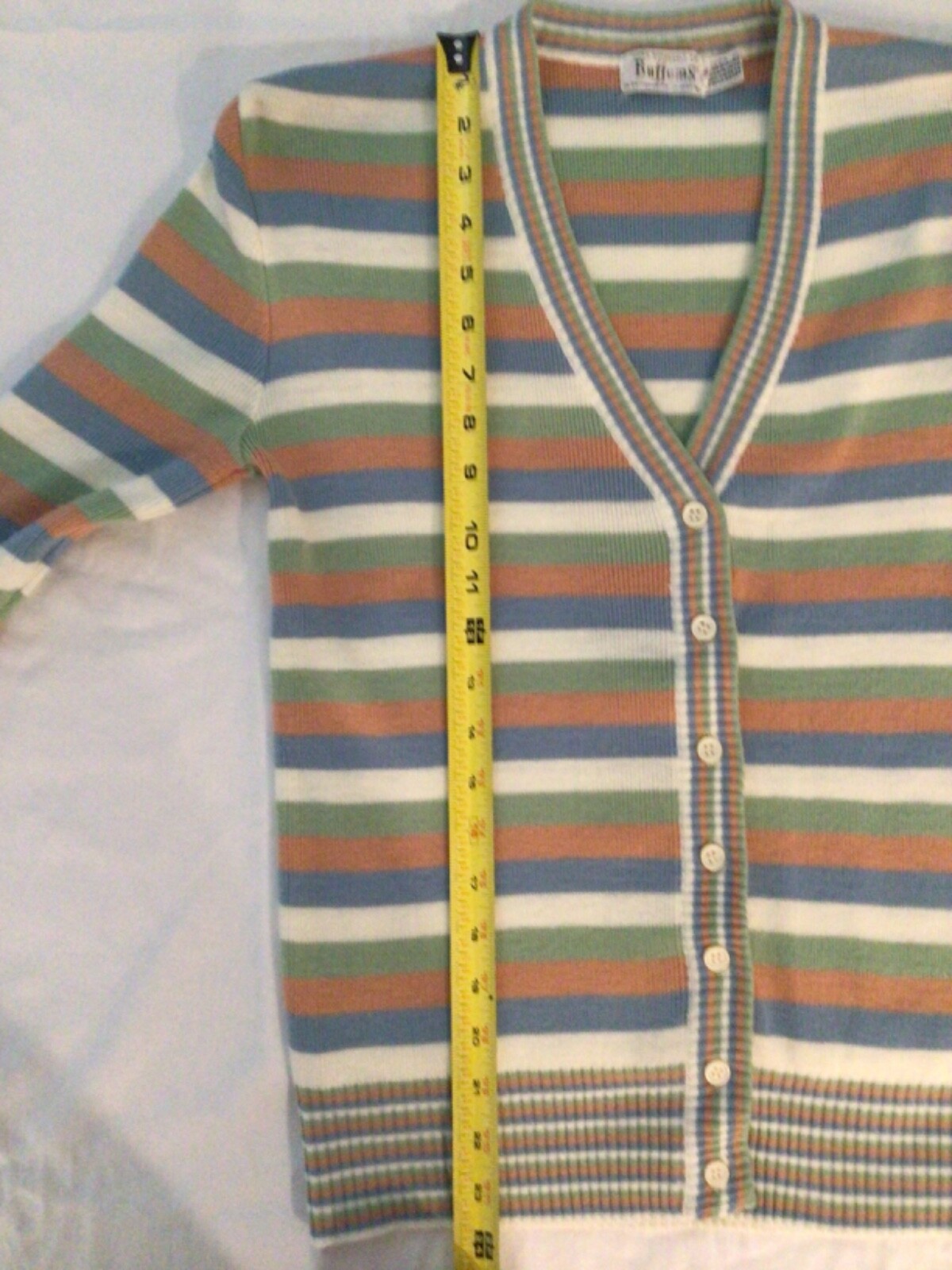 Buffums Vintage Cardigan Sweater Size M Striped Pastel Multi Color