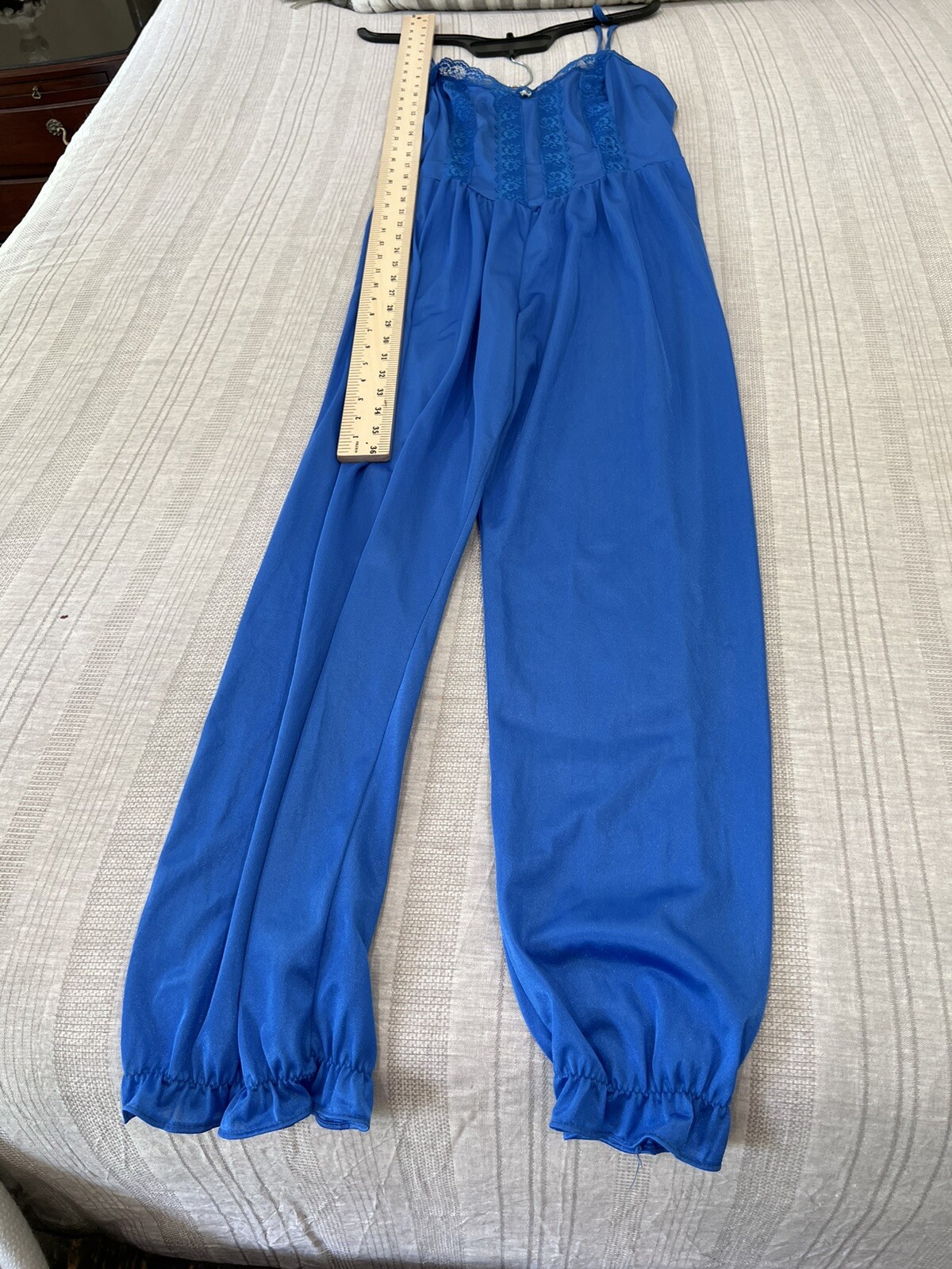Vintage Lady Cameo Dallas Royal Blue Lace Trim Lingerie Romper Medium