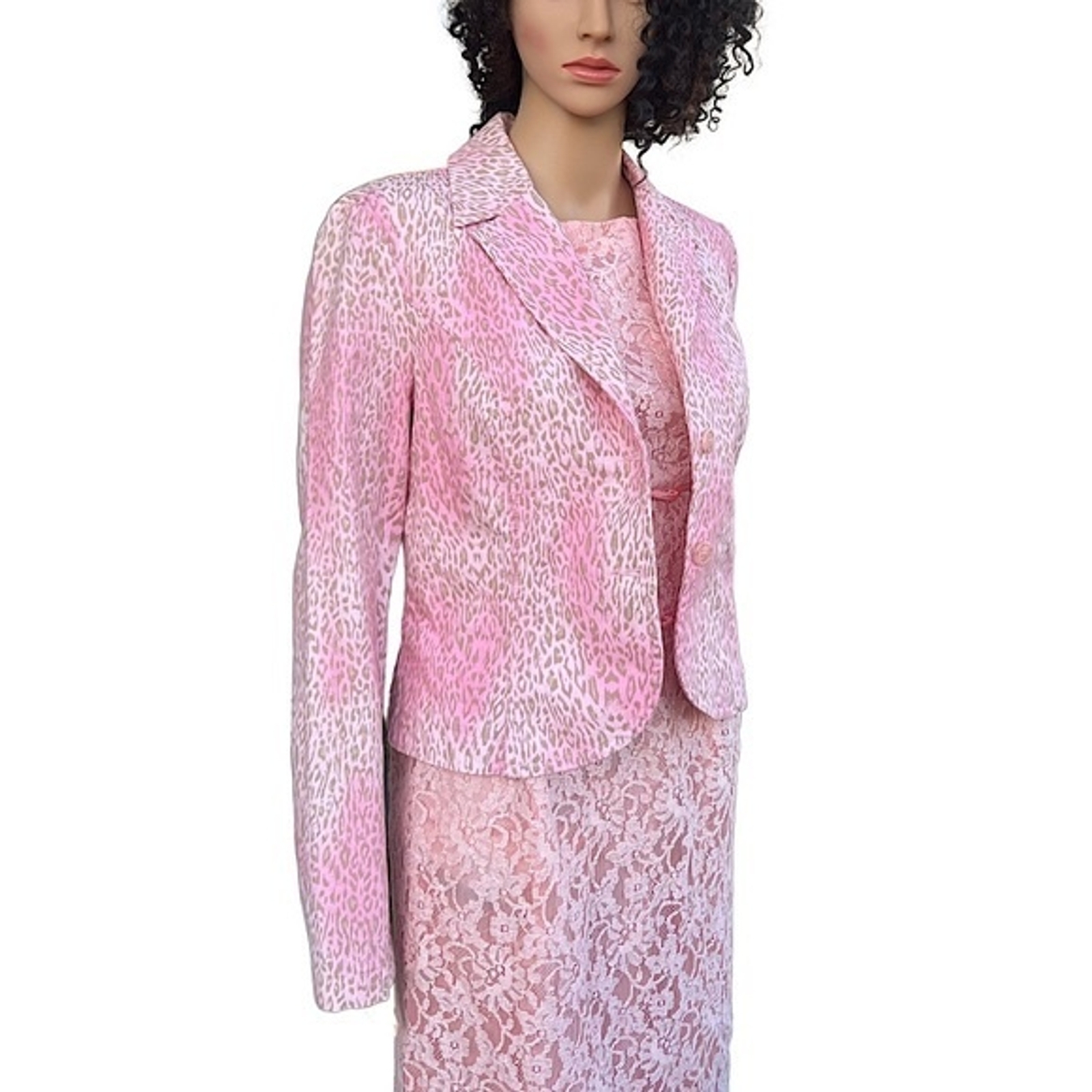 Sisley Pink and Tan Cheetah Print Double-breasted Long Sleeve Women’s Blazer M
