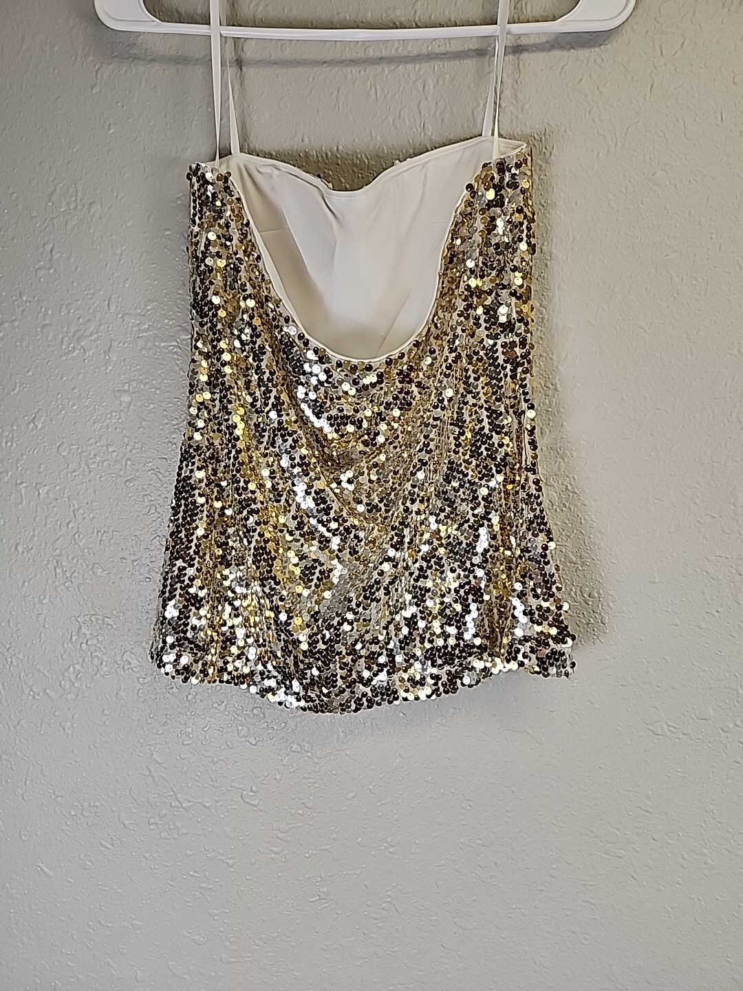 VTG Fredericks of Hollywood Strapless Gold Sequined Top SZ L