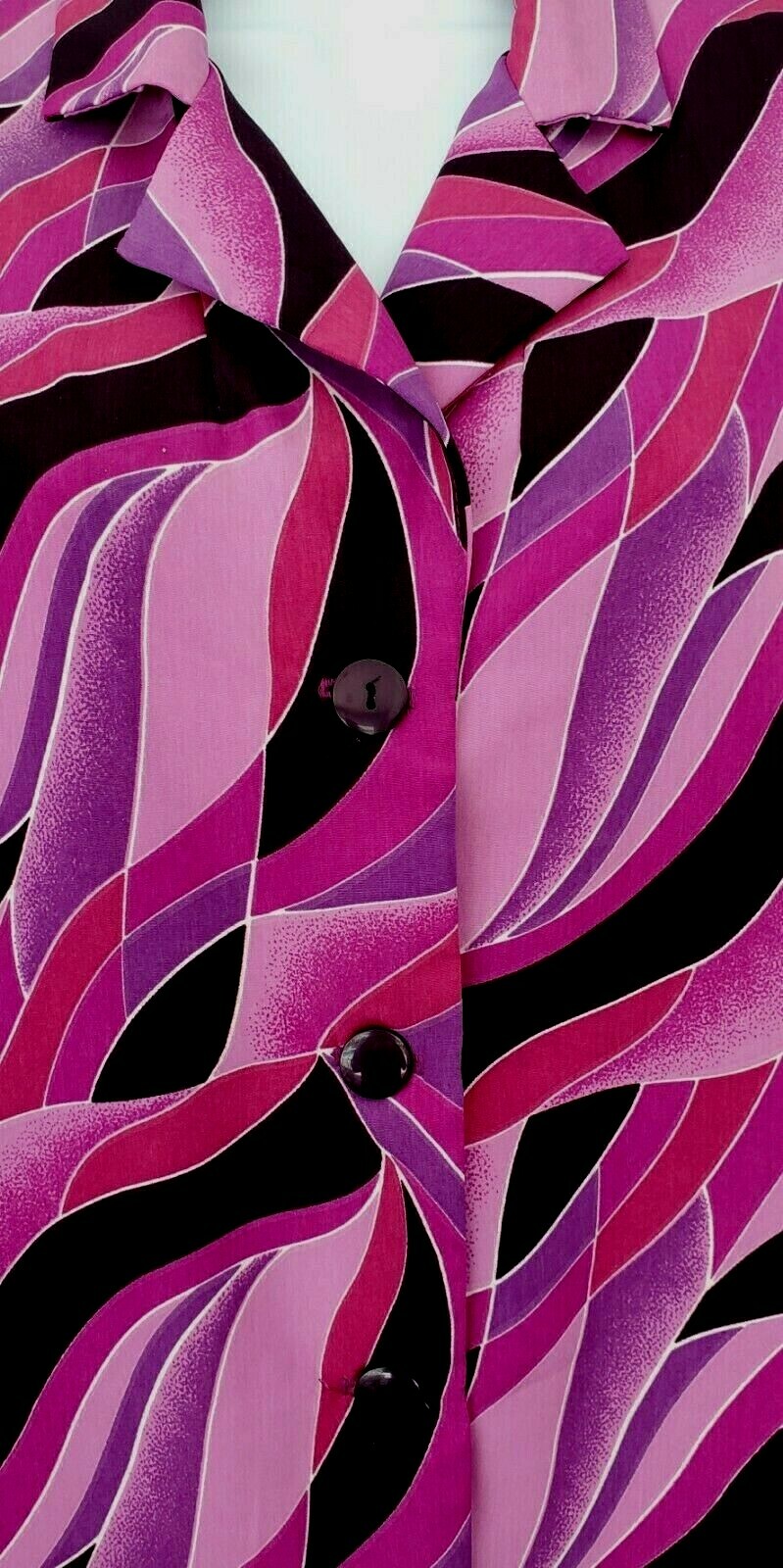 Vintage KENSINGTON SQUARE Purple Black Pink Abstract Top Shoulder Pads SZ Small
