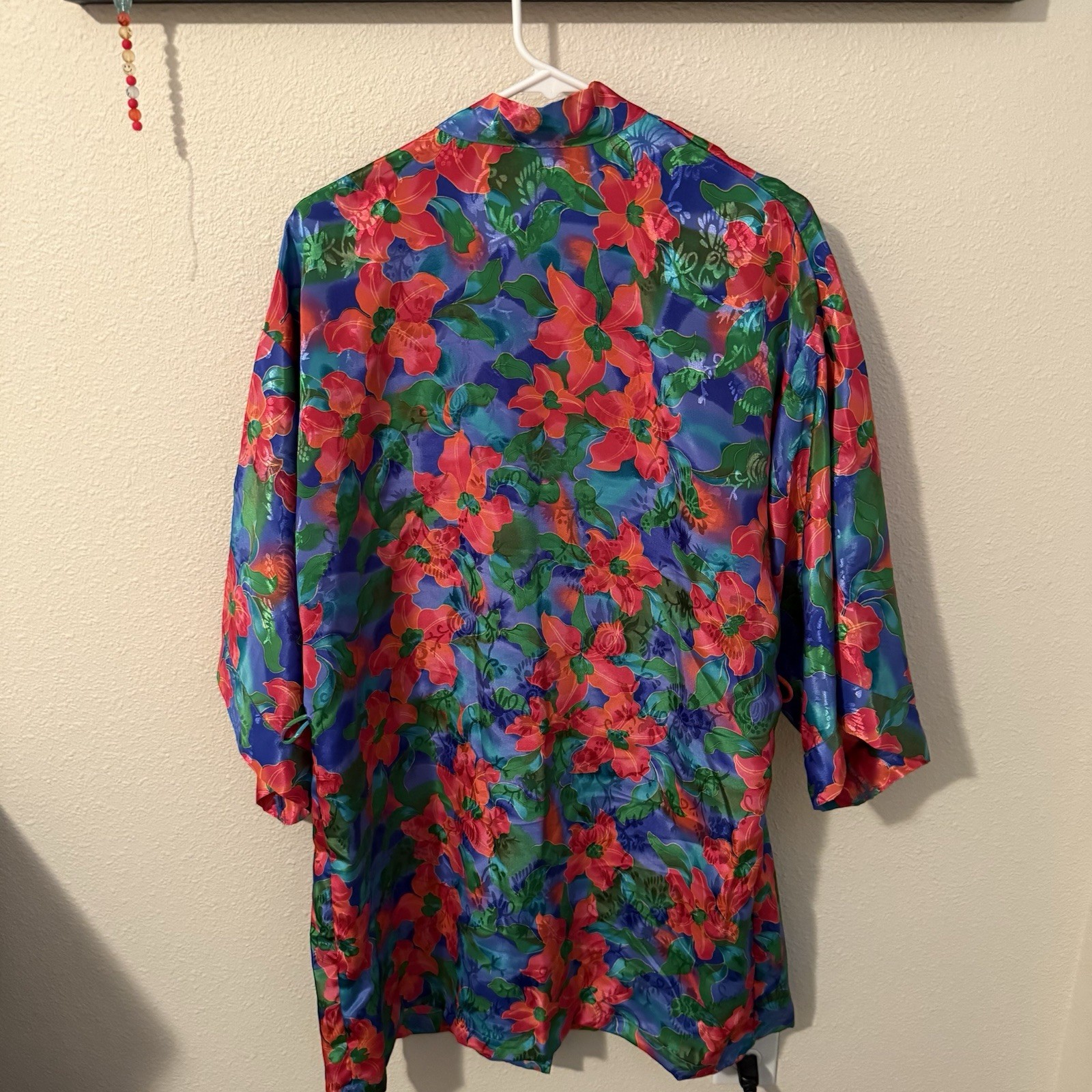 VTG Women’s Short Robe Kimono Red Green Purple Floral 90’s Art-to-Wear Lingerie