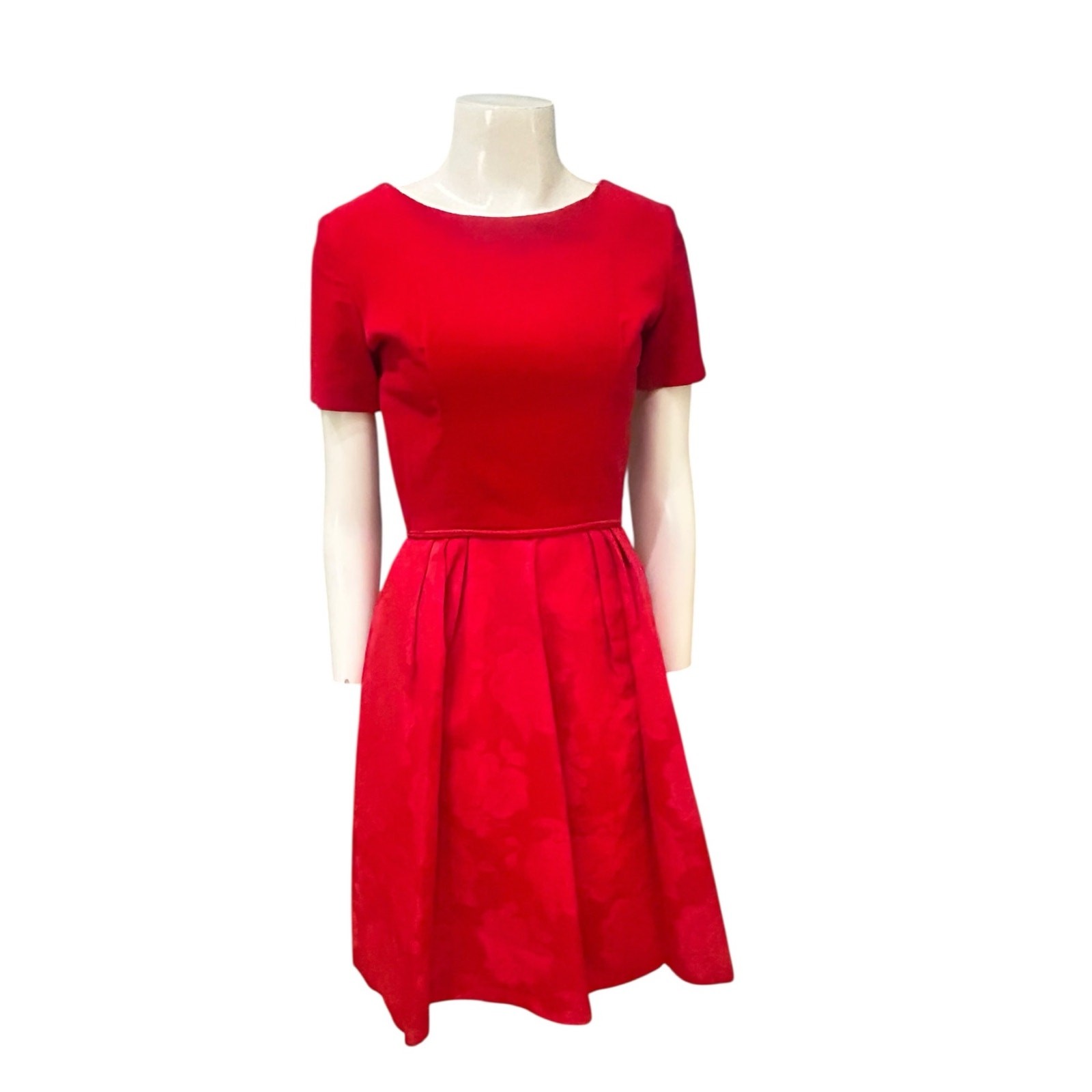 Vintage 1950s Red Velvet Brocade Fit & Flare Dress – Short Sleeve / XS ^