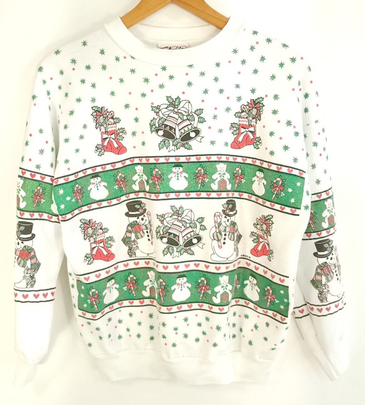 Vtg Holiday Christmas Snowman Graphic Sweatshirt Womens Med? Distressed Sky Lite