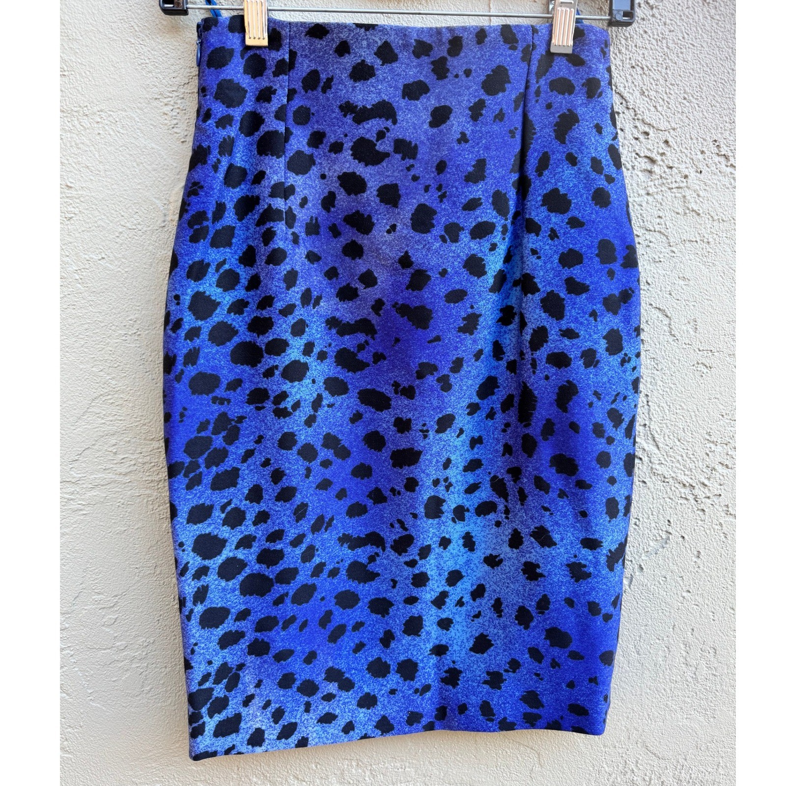 Vintage Gianni Versace Couture Blue Leopard Pencil Skirt Sz 4 Glam Office Retro