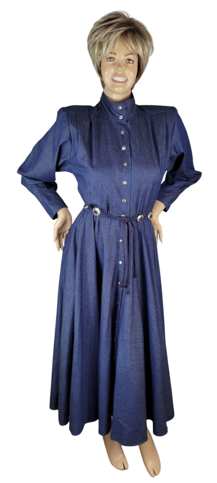 Vintage Choon California Denim Ranch Western Concho Belted Shirt Dress Duster 10
