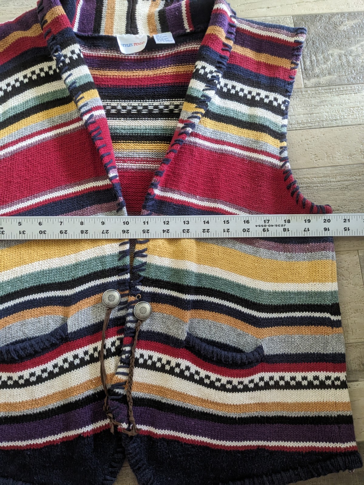 Southwestern Boho 90s Cotton & Ramie Multicolor Knit Native American L Vest
